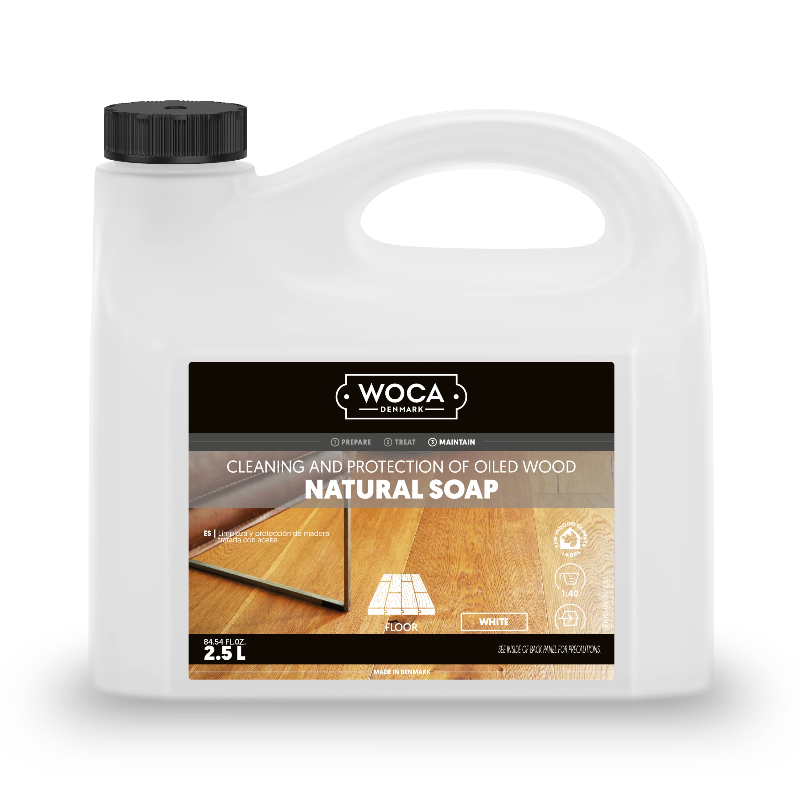 WOCA Natural Wood Cleaner Soap - 2.5L Eco-Friendly White Soap for Oil-Finished Hardwood Floors, Tables, Millwork, Cutting Boards & Countertops | Gentle Cleaning for Kitchen, Dining Room & Living Room Surfaces