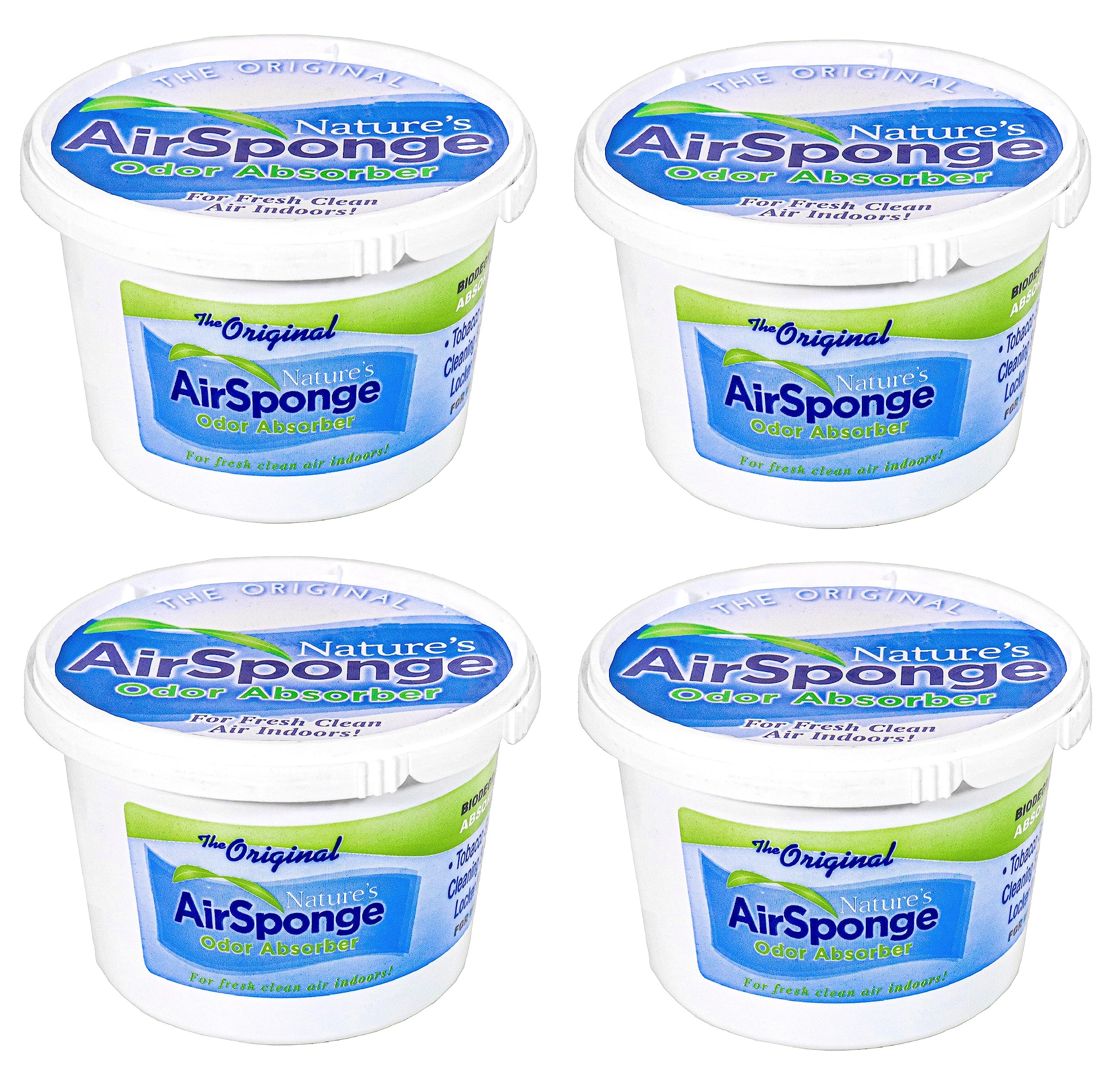 Natural Air Sponge Odor Absorber & Eliminator - Unscented 1 lb Plastic Tub (4-Pack) | Neutralizes Pet, Kitchen, Bathroom & Car Odors | Eco-Friendly Home & Office Air Freshener