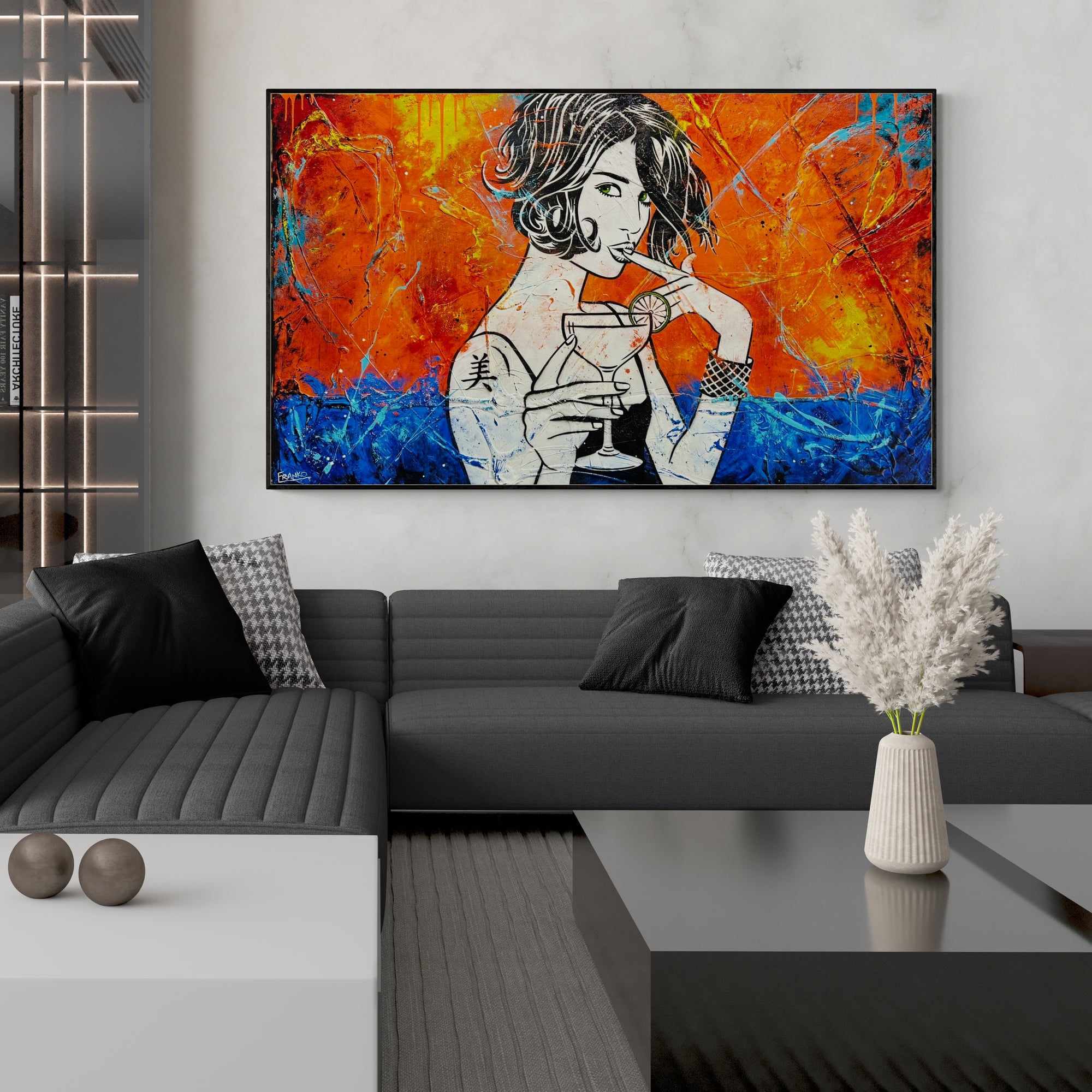Lime Snap 200x120cm Modern Cocktail Textured Urban Pop Art Canvas Painting - Perfect for Living Room, Bar or Office Wall Decor