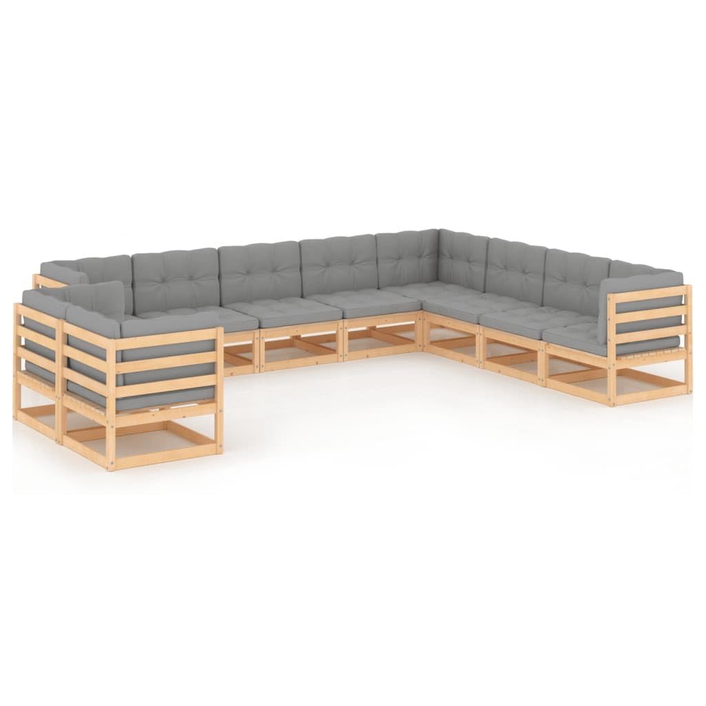 10-Piece vidaXL Patio Lounge Set - Outdoor Garden Furniture, Sectional Sofa with Cushions, Retro-Style Solid Pine Wood Corner Sofa for Backyard, Poolside & Patio Relaxation