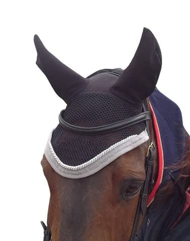 Handcrafted Black Crochet Fly Veil with Ears - Premium Horse Bonnet for Riding & Show | Saddles World | Perfect for Equestrian Competitions & Daily Riding Protection