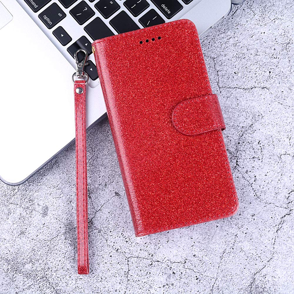 **ASUWISH Wallet Case for Samsung Galaxy A51 4G (A515F/S51/M40S) with Card Holder, Kickstand & Tempered Glass Screen Protector – Glitter Flip Cover (Red) – Perfect for Work, Travel & Everyday Protection**
