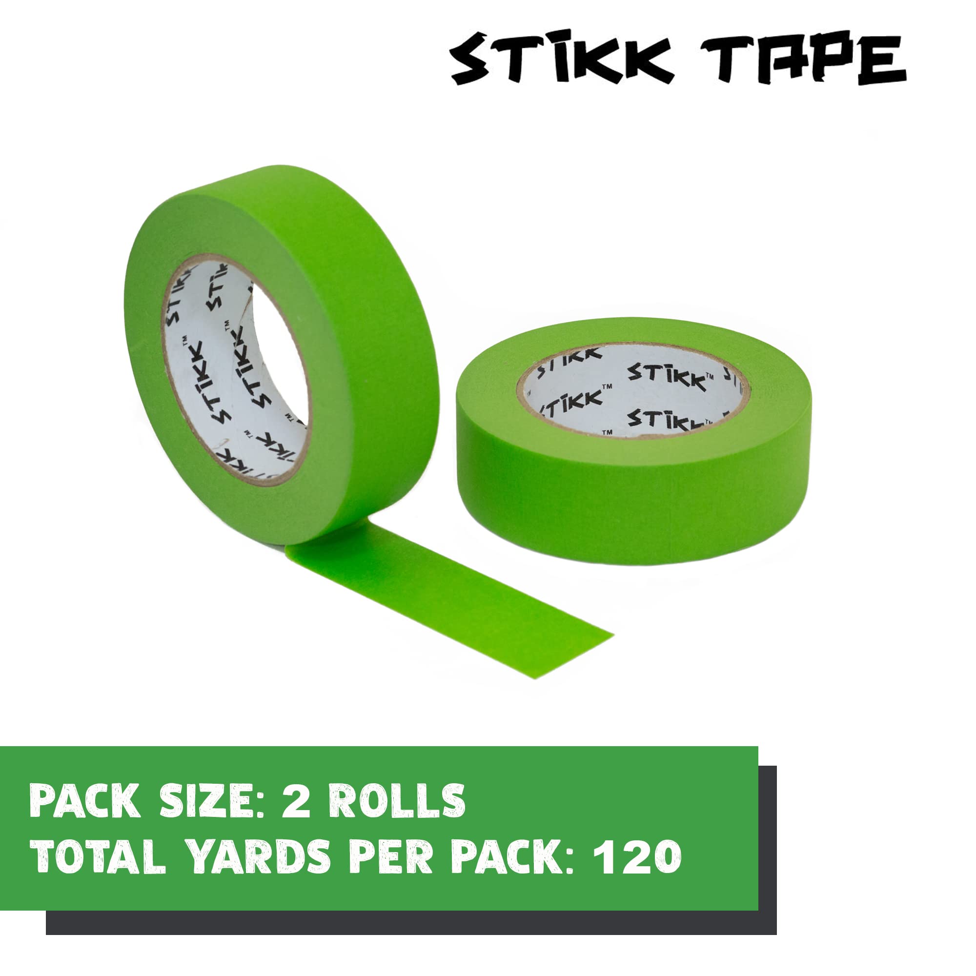 STIKK Green Painter's Tape 2-Pack - 1.5 Inch x 60 Yards - Professional Grade Masking Tape for Painting, Edges, Trim & Ceilings - Residue-Free DIY Paint Projects - Perfect for Home Renovation, Wall Art & Crafting