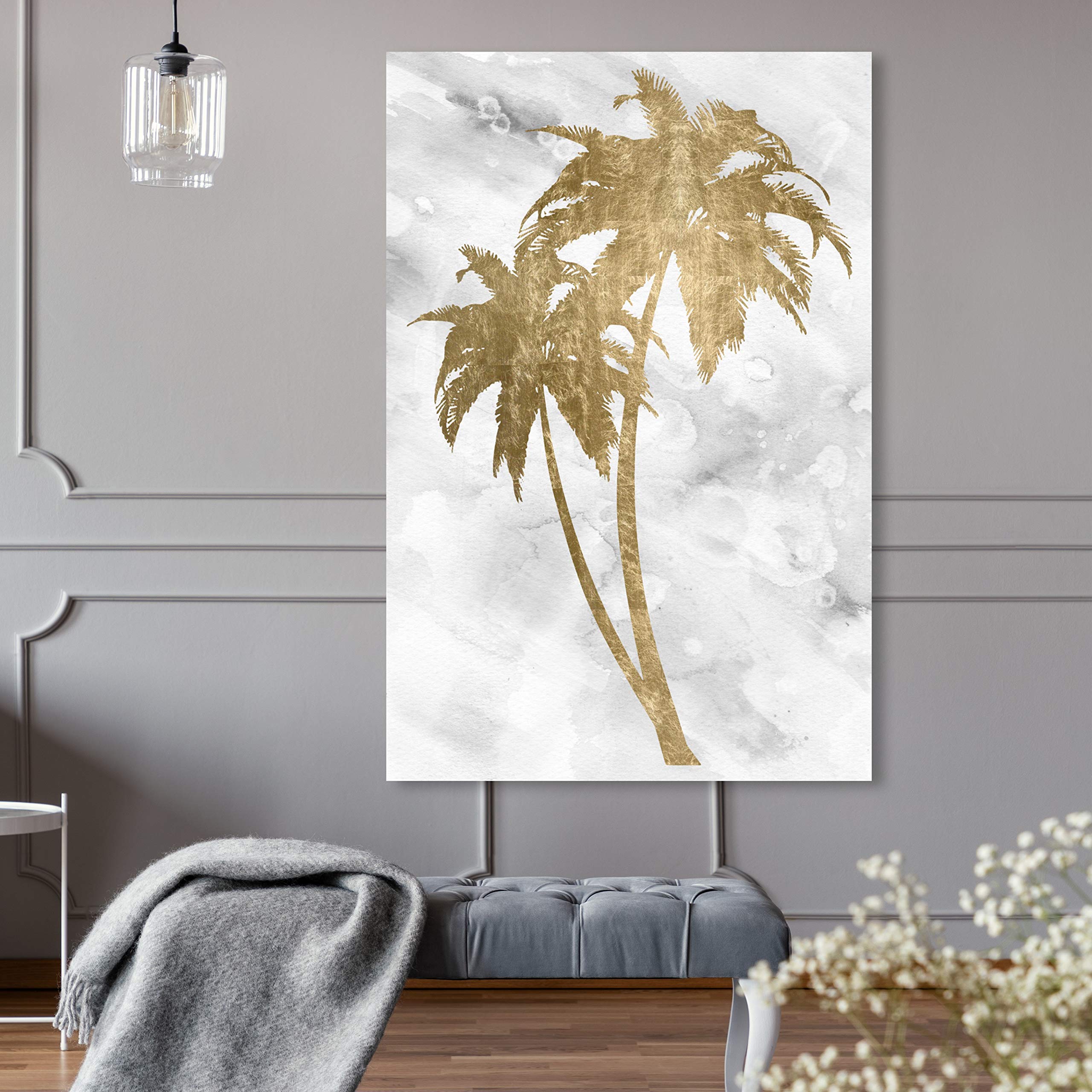 Oliver Gal Artist Co. 'Palm Tree III' Botanical Wall Art Canvas Print - 24x36 Inches Gold & White Framed Home Decor - Perfect for Living Room, Bedroom & Office Wall Decoration