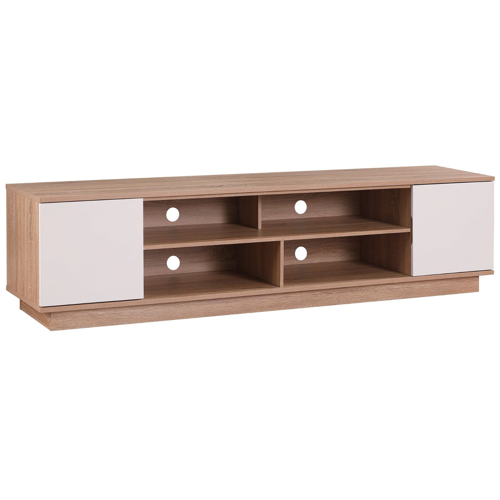 DELUX 200cm Oak & White TV Stand Entertainment Unit with Storage - Modern Media Console for Living Room, Home Theater & Gaming Setup