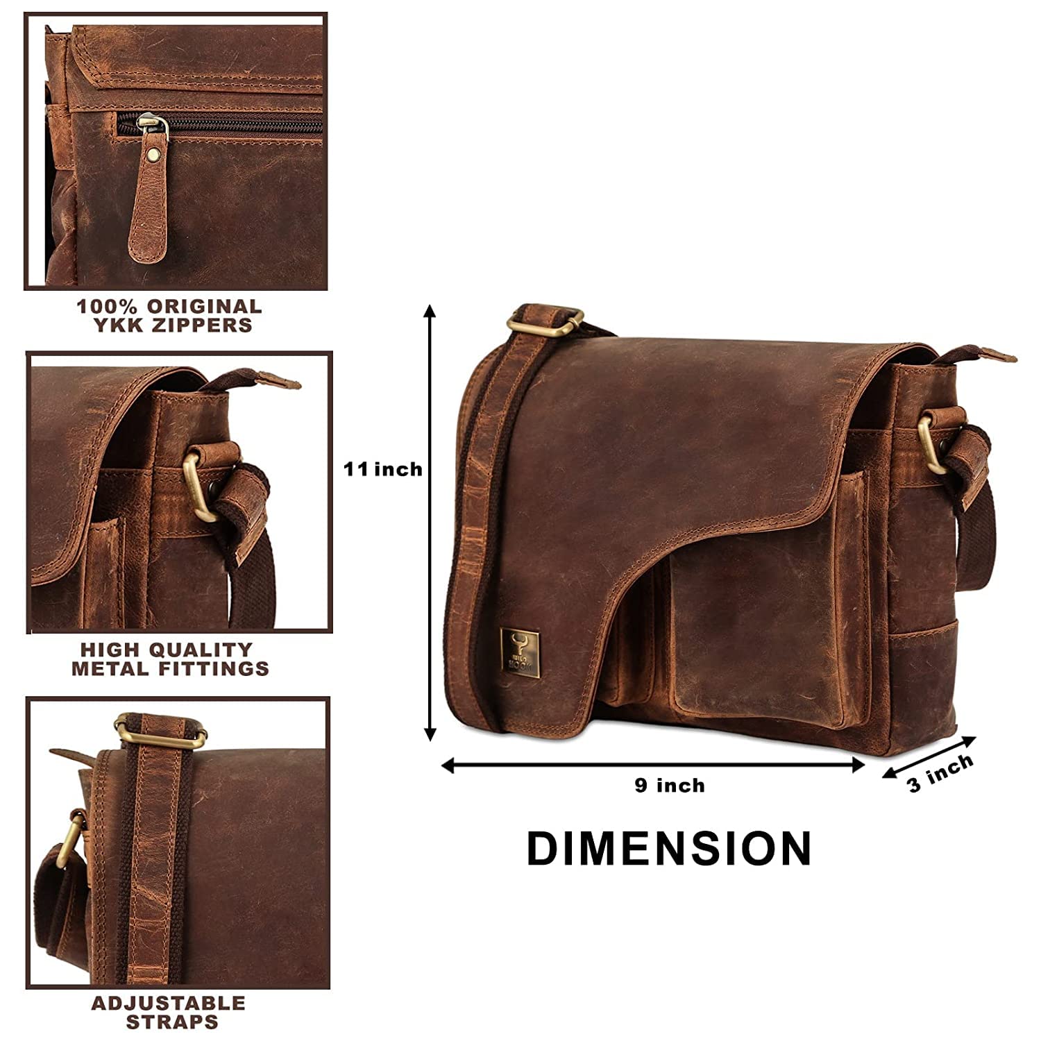 Premium Genuine Leather Messenger Bag for Men & Women - Stylish Crossbody Sling Bag for Travel, Work & Business - Durable Shoulder Bag for Commuting, Office & Daily Use