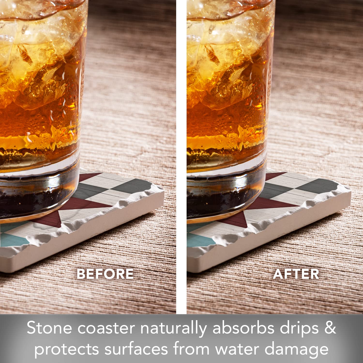 Thirstystone Quilt Design Friendship Star Single Tumbled Tile Stone Coaster with Cork Backing - 4