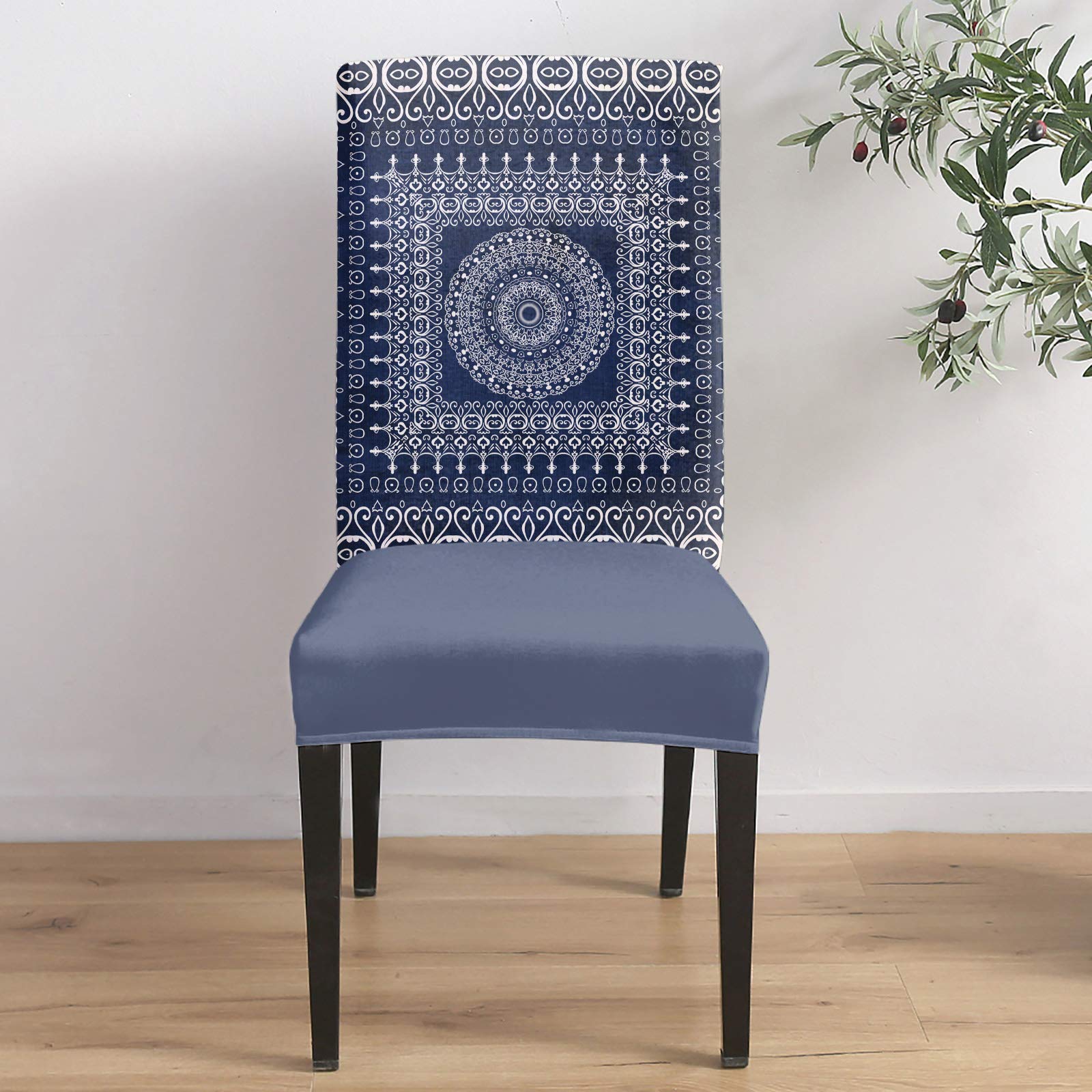 Vintage Geometric Mandala Pattern Stretch Dining Chair Seat Cover Set - 8 Piece Removable Anti-Dust Chair Covers for Dining Room, Kitchen & Office - Perfect for Home Decor, Restaurant Seating & Workspace Protection