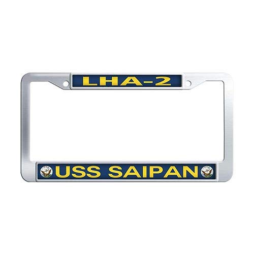 USS Saipan LHA-2 Military Themed Stainless Steel License Plate Cover - Durable Car Tag Holder for Navy Veterans & Collectors - Perfect for Trucks, Jeeps & Show Cars