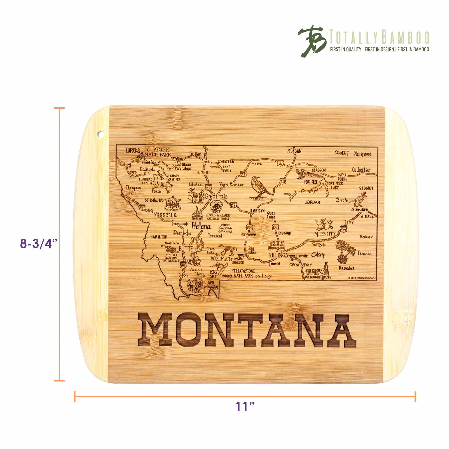 Premium Montana Wood Cutting Board 11x8.75 Inch - Handcrafted Bamboo Cheese Board & Charcuterie Platter for Serving, Entertaining & Kitchen Use