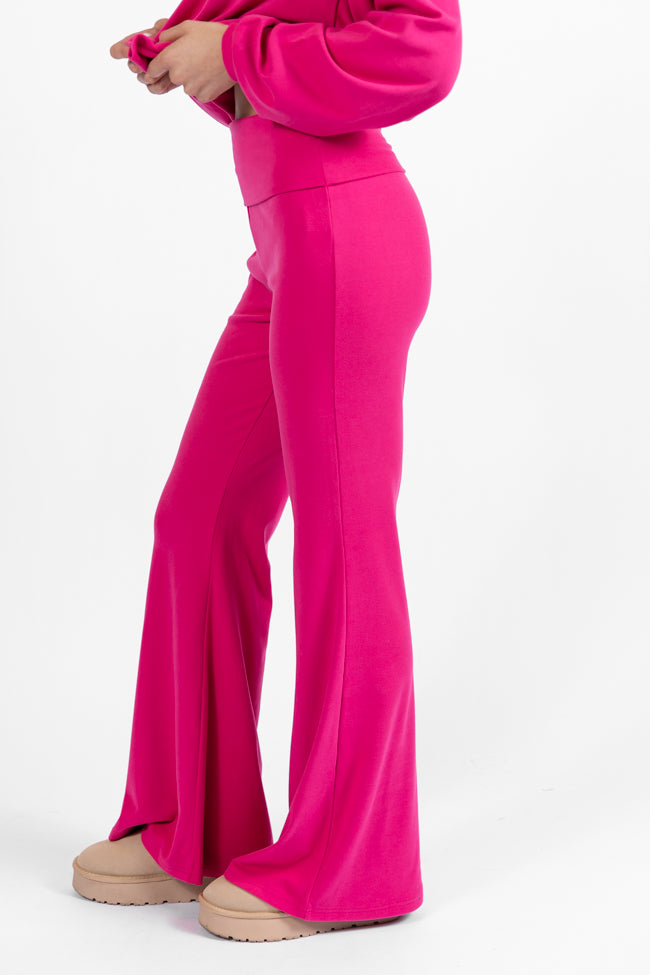 Dream Pink Foldover Band Super Soft Flare Pants for Women | Comfortable High-Waisted Lounge & Yoga Pants | Perfect for Home, Workout, and Casual Wear