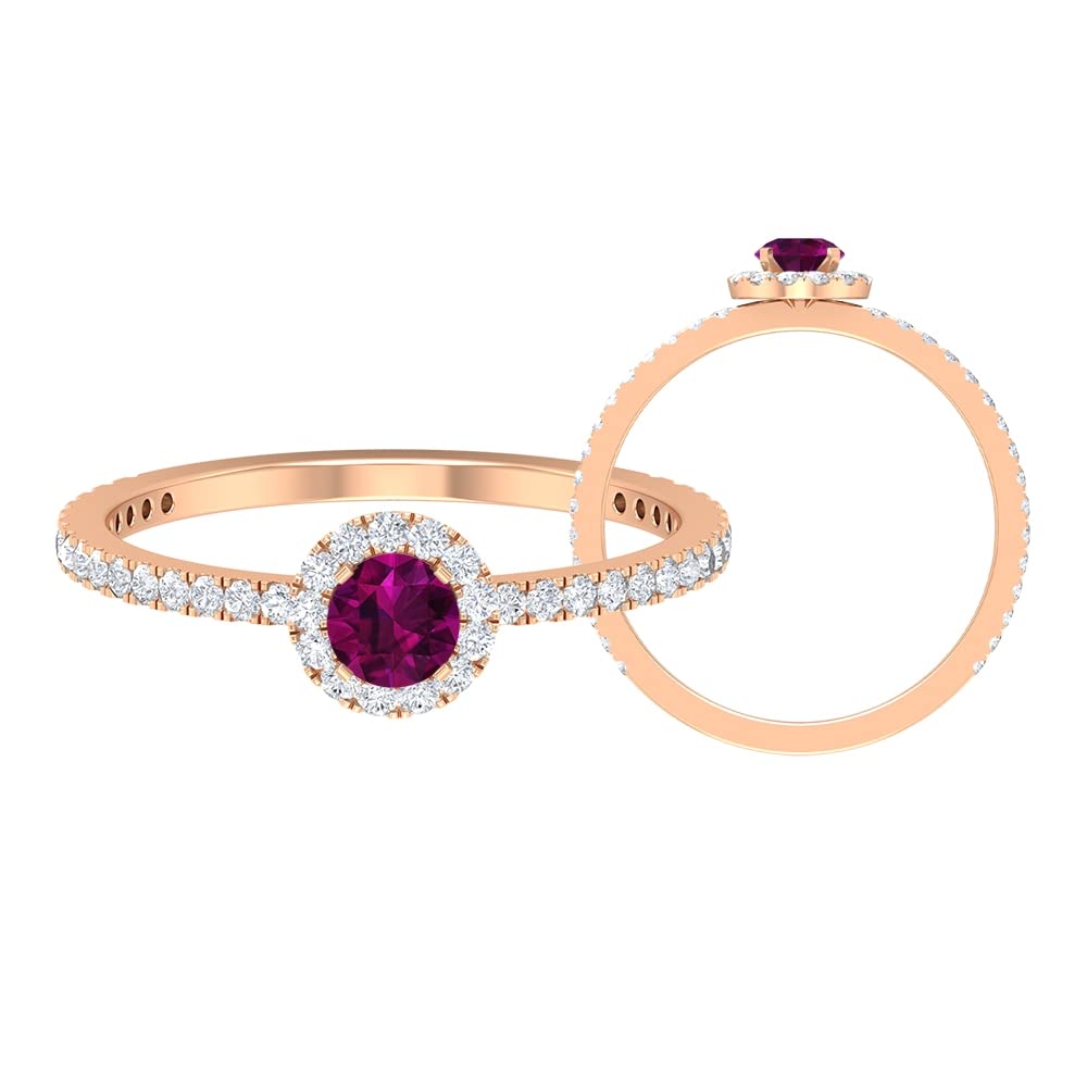 3/4 CT Rhodolite and Moissanite Engagement Ring - 14K Solid Gold Minimalist Ring with Red Rhodolite Gemstone for Women | Perfect for Proposals, Anniversaries & Special Occasions