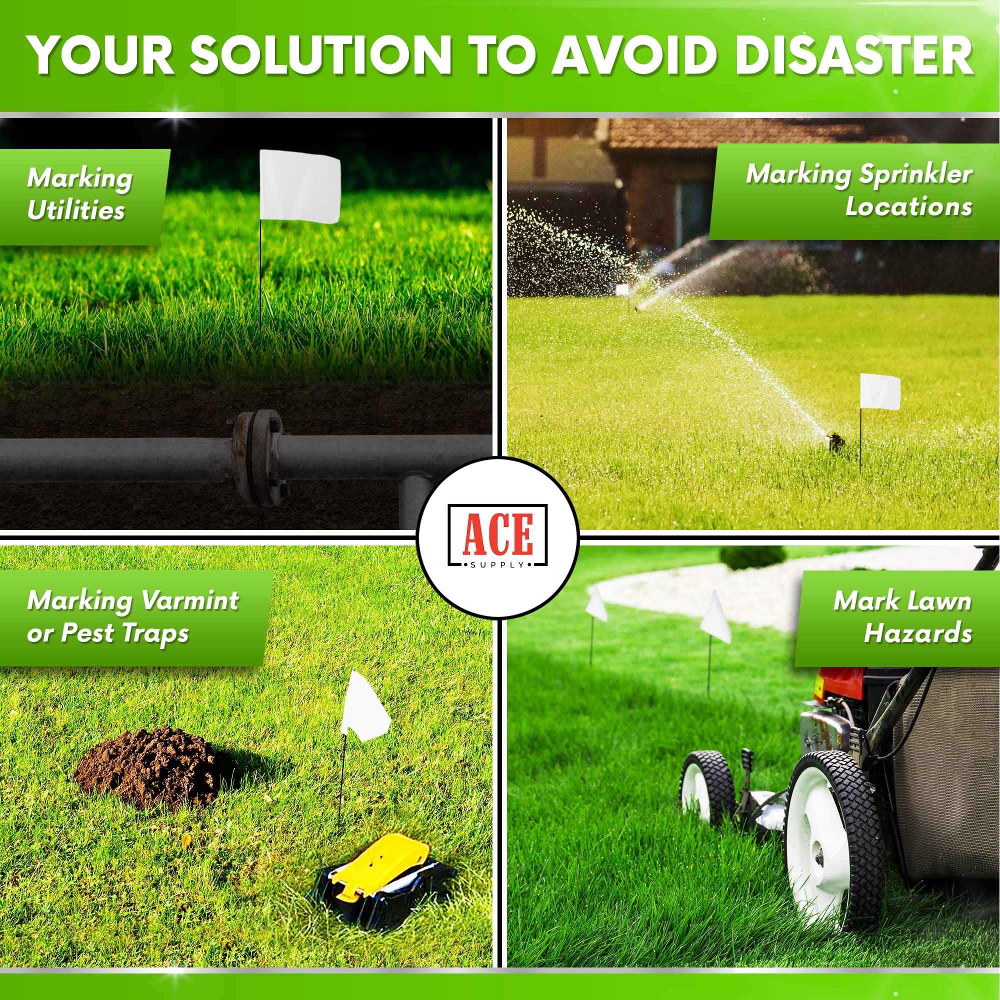 1000 Pack White Marking Flags 4x5x21 Inch - Durable Yard Markers for Lawn, Irrigation, Landscaping & Survey - Perfect for Sprinkler Head Marking, Property Boundaries & Construction Site Layout