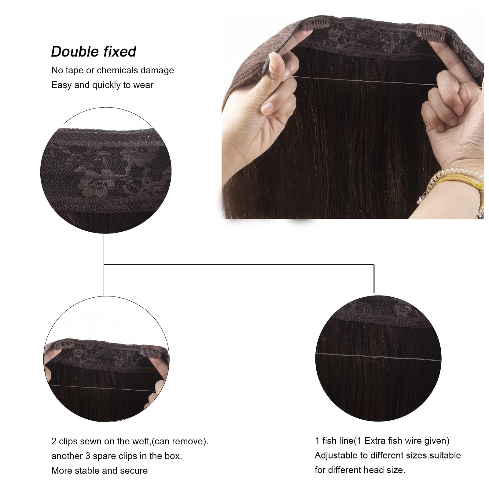Ugrace 20 Inch Real Human Hair Extensions - Balayage Natural Black & Chestnut Brown Clip-Ins (100g) with Invisible Fish Wire for Seamless Blending | Perfect for Daily Wear, Parties & Special Occasions