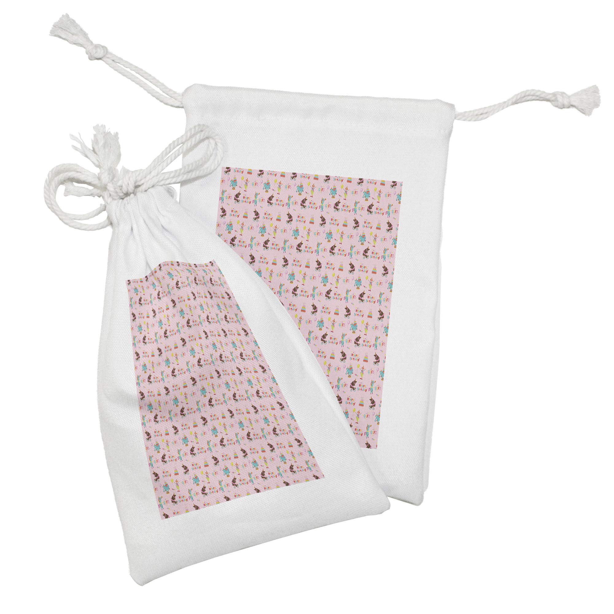 Ambesonne 2-Pack Clown Fabric Drawstring Pouches - Funny Birthday Gift Bags with Balloons & Animals Print - 9