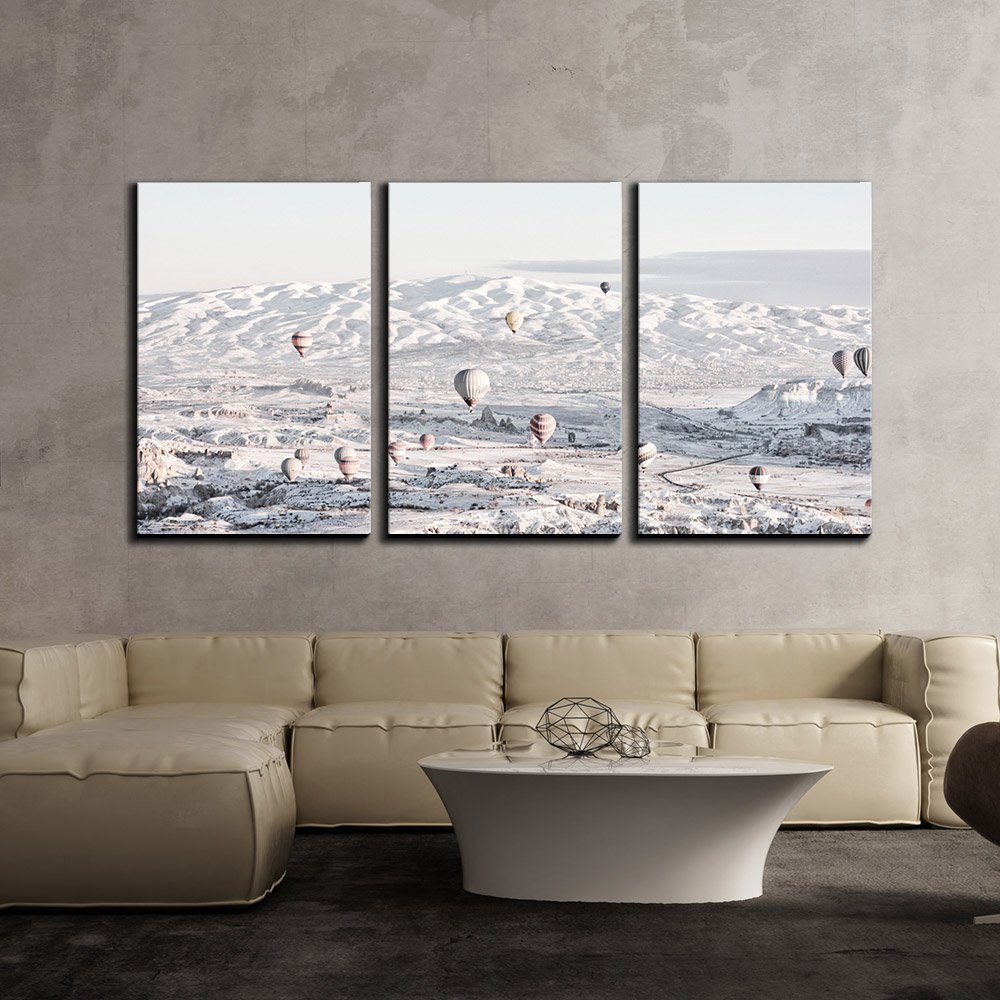 Wall26 - 3 Piece Canvas Wall Art of Hot Air Balloons Flying Over Snow-Covered Mountains - Modern Stretched & Framed Ready-to-Hang Home Decor (24
