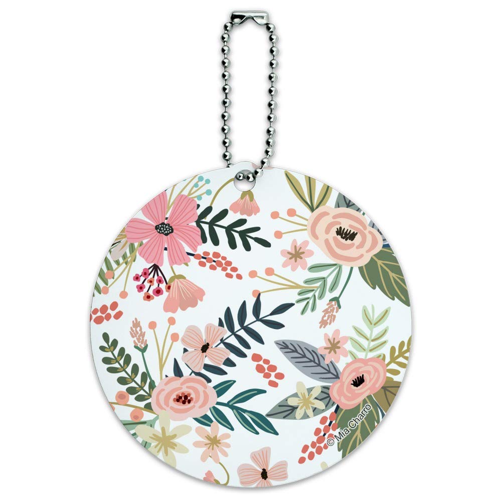 French Garden Flowers Round Luggage ID Tag - Personalized Suitcase Handle Tag for Travel Bags & Carry-Ons | Perfect for Airports, Business Trips & Vacation Identification