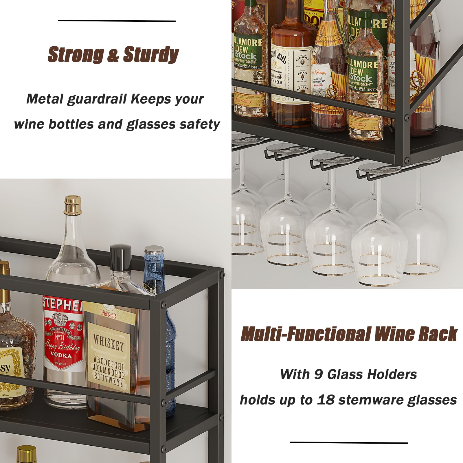Wall Mounted Wine Rack - 2-Tier Metal Wine Shelf for Liquor Bottles Storage & Display - Sturdy Bar Shelves for Home, Kitchen, Dining Room & Wine Cellar (39.3×7.8×26in) - Perfect for Wine Enthusiasts & Entertaining Guests