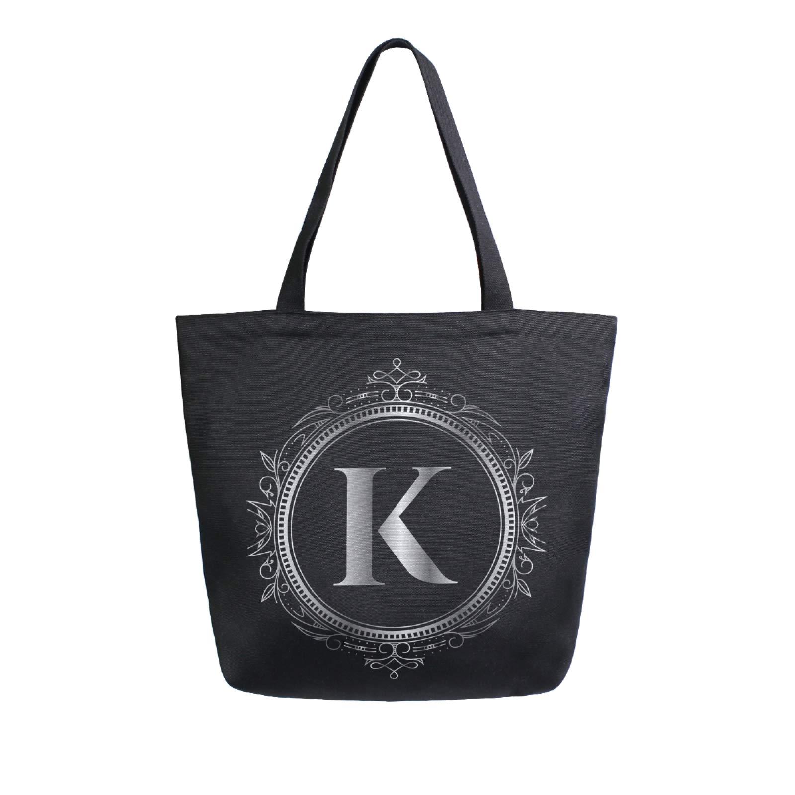 Personalized Monogram Letter K Reusable Grocery Tote Bag - Large Canvas Shoulder Bag for Women, Eco-Friendly Shopping & Travel Tote, Perfect for Groceries, Beach Trips, and Outdoor Adventures