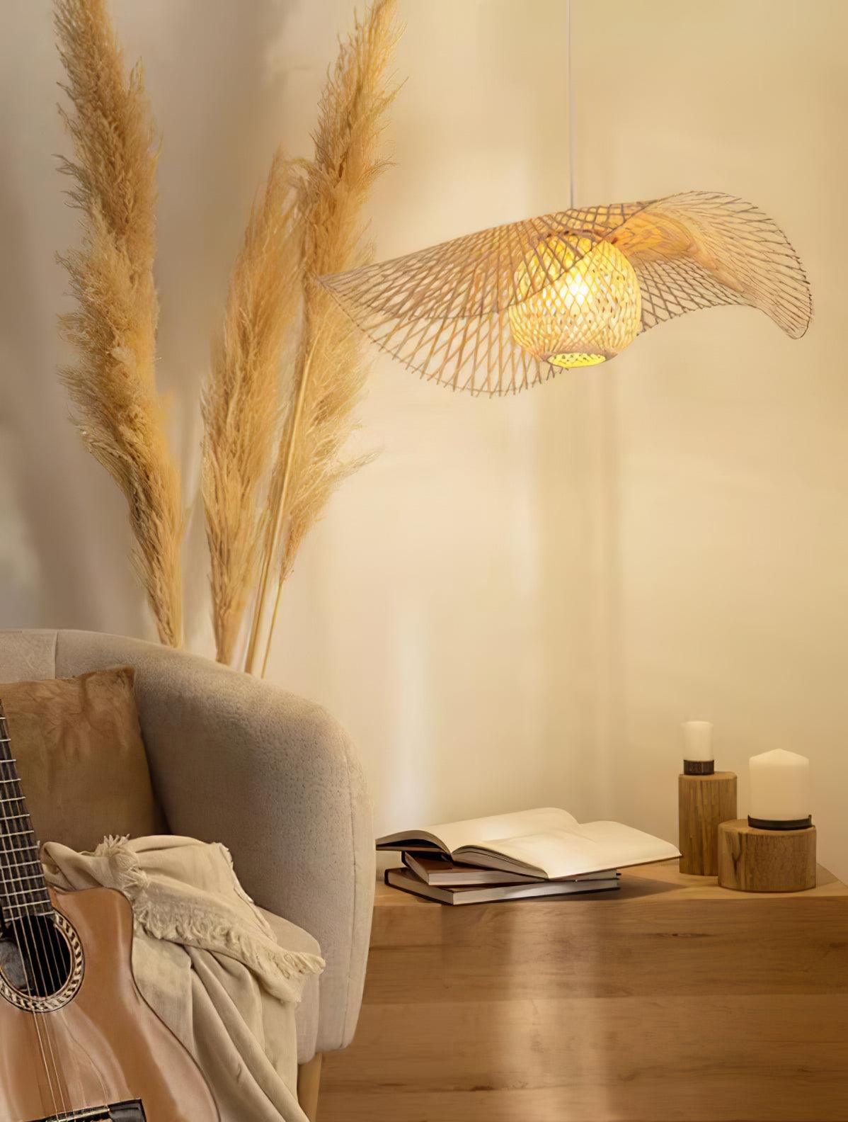 Modern Bamboo Frame Pendant Light - Handwoven Natural Rattan Hanging Lamp for Dining Room, Kitchen Island & Bedroom - Eco-Friendly Home Decor Lighting Fixture