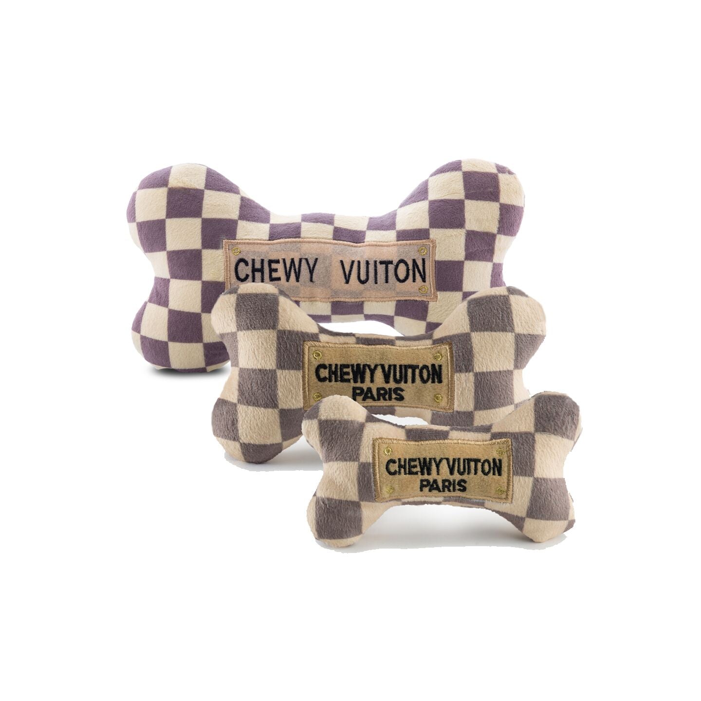 Checker Chewy Vuiton Bone Plush Toy for Dogs - Durable Pet Chew Toy for Puppies & Small Dogs - Interactive Play & Teeth Cleaning - Perfect for Indoor & Outdoor Use