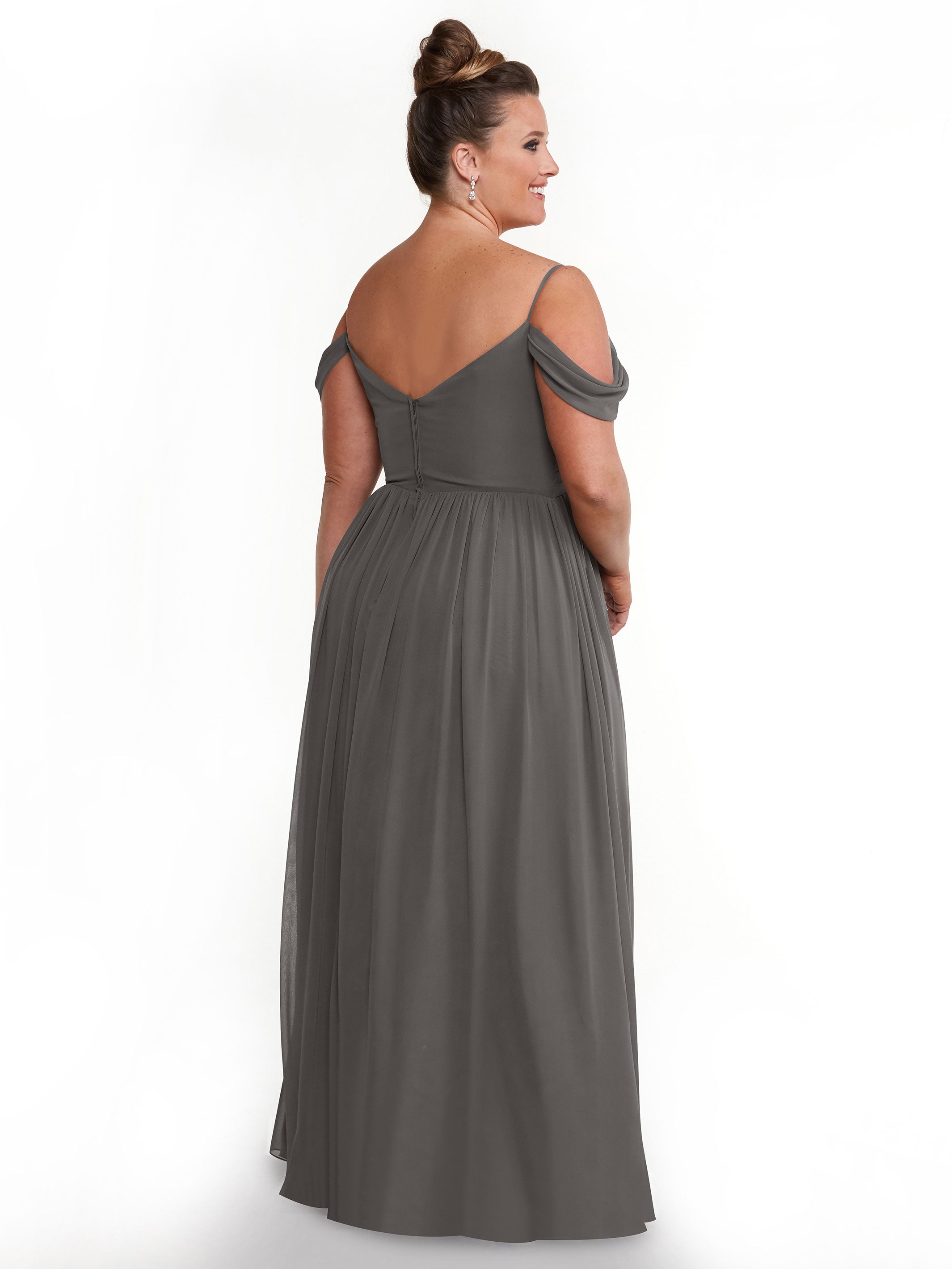 Elegant 80142 Off-The-Shoulder Chiffon Bridesmaid Dress with Spaghetti Straps - Perfect for Weddings, Formal Events & Evening Parties