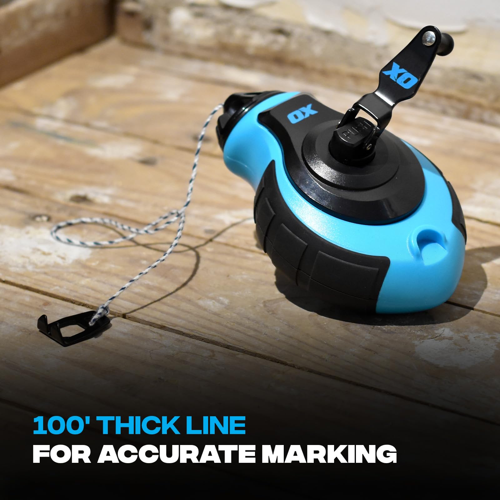 OX Tools Professional Chalk Line Reel & Chalk Powder Combo Pack - 6:1 Gear Ratio, 100ft 8-Strand Durable Chalk Line with Blue Chalk Powder (Model P503502) - Perfect for Construction, Carpentry, Masonry & DIY Projects