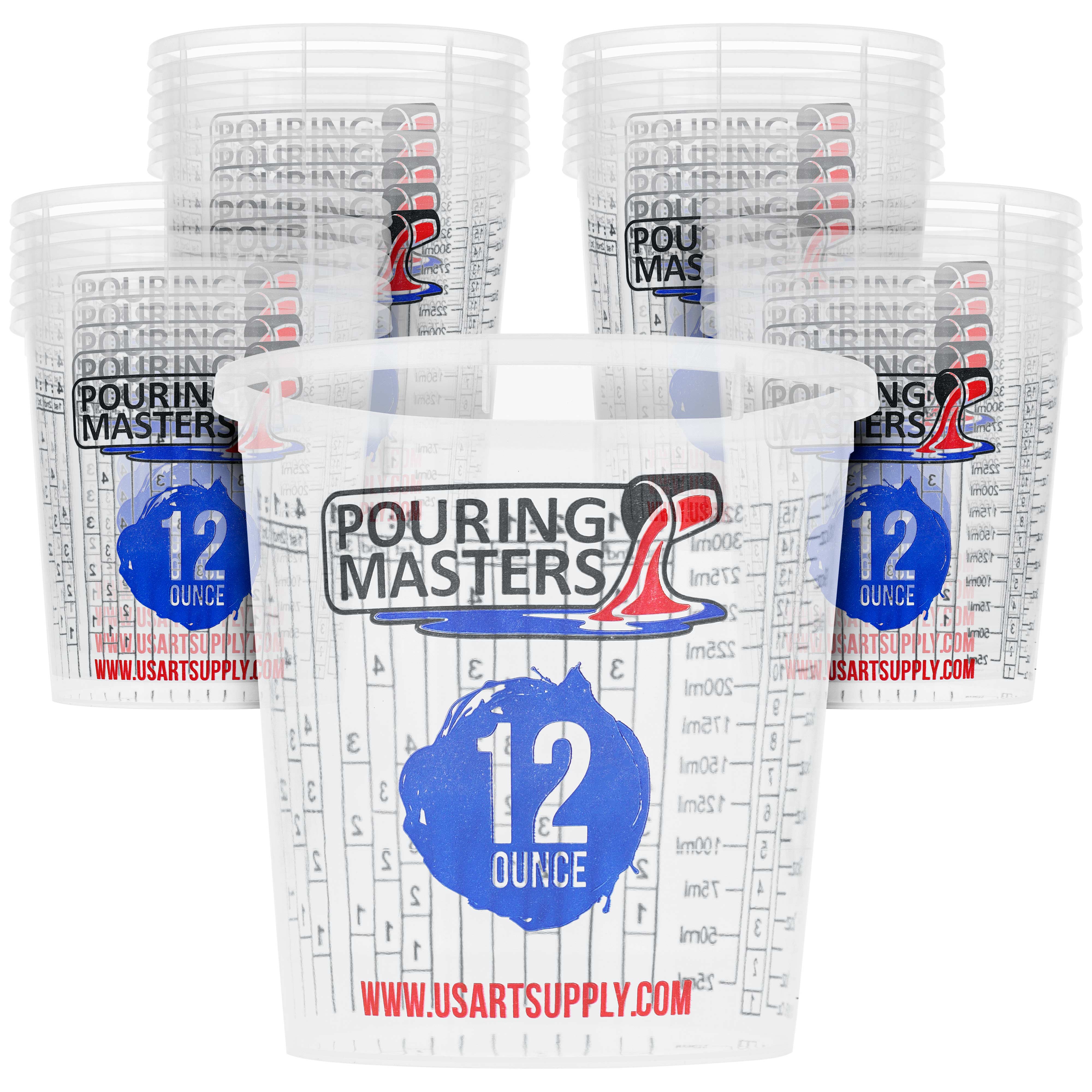 12oz (350ml) Plastic Mixing Cups with Measurement Markings - Set of 20 for Epoxy Resin, Paint, Baking & Crafts - Dual Scale (OZ/ML) with 4 Measuring Ratios (1:1) - Perfect for DIY Projects, Art Studios & Kitchen Use
