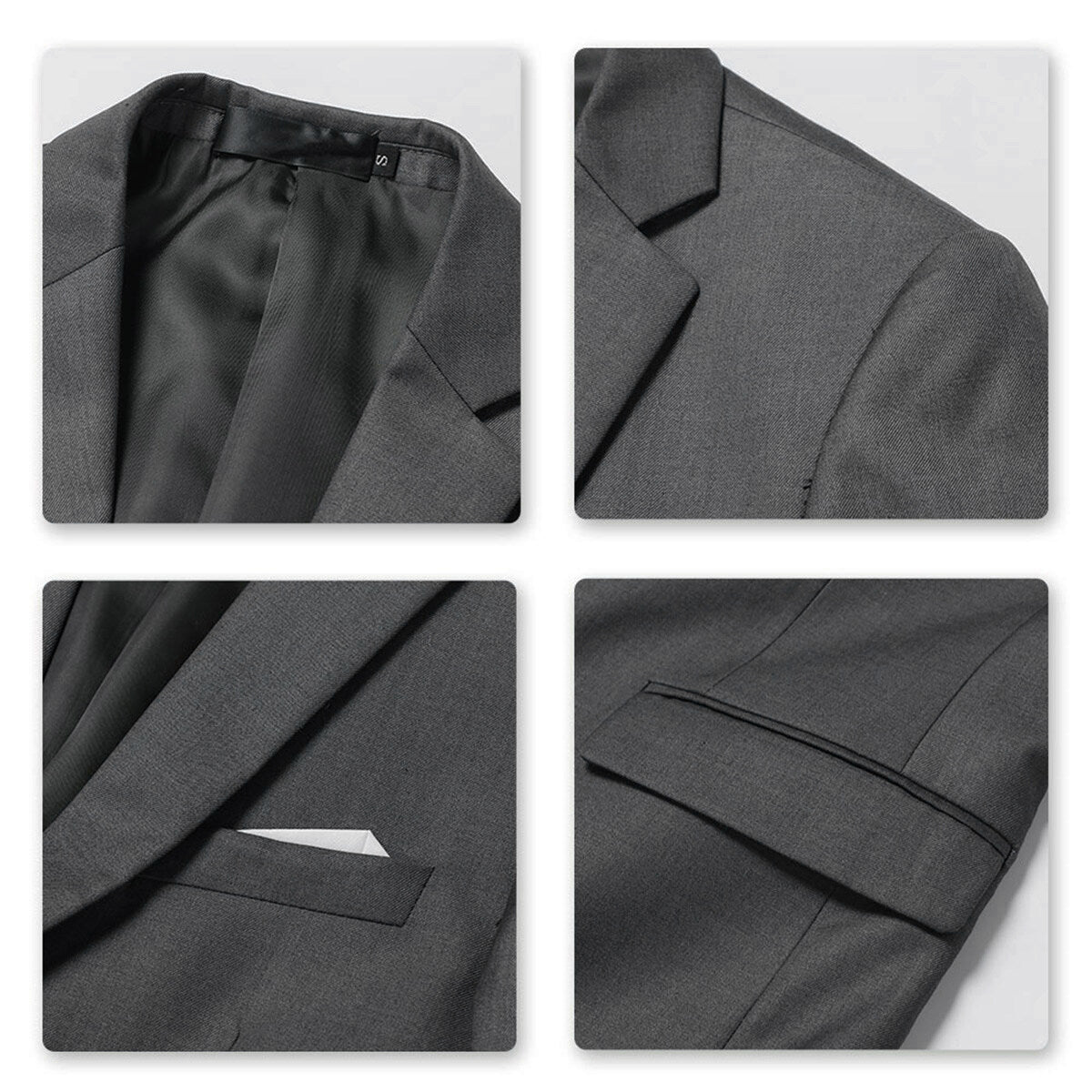 3 Piece Slim Fit Solid Color Jacket Smart Wedding Formal Suit Grey - Perfect for Weddings, Prom, Business Meetings & Formal Events