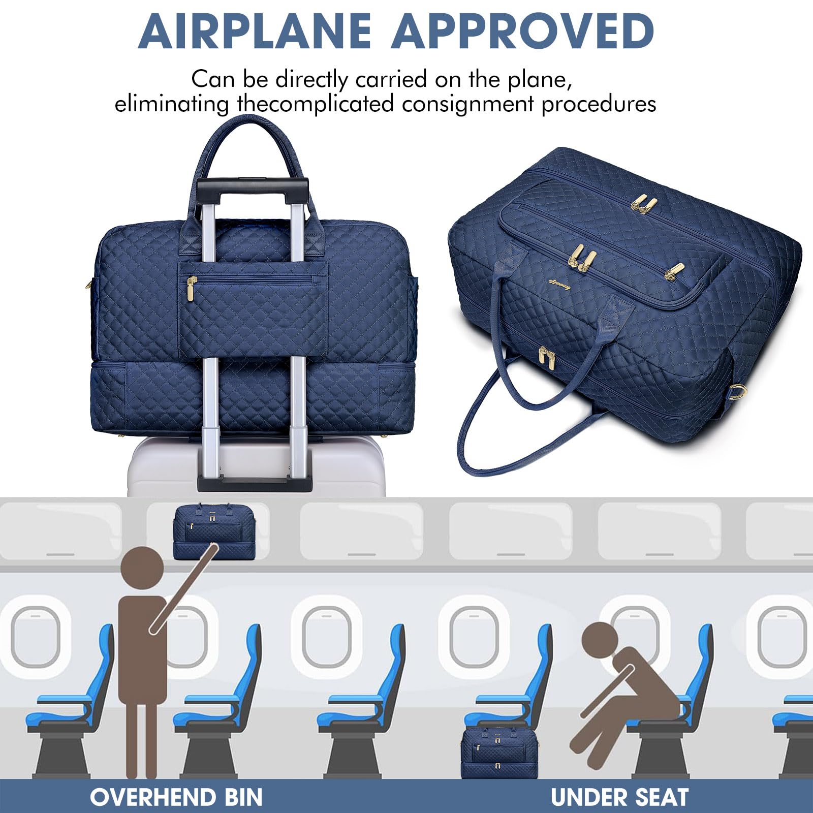 **Large Women's Travel Duffle Bag - Weekender Overnight Bag with Shoe Compartment & Wet Pocket - Gym, Hospital, Labor & Delivery Bag - Perfect for Travel, Gym, and Maternity Use**
