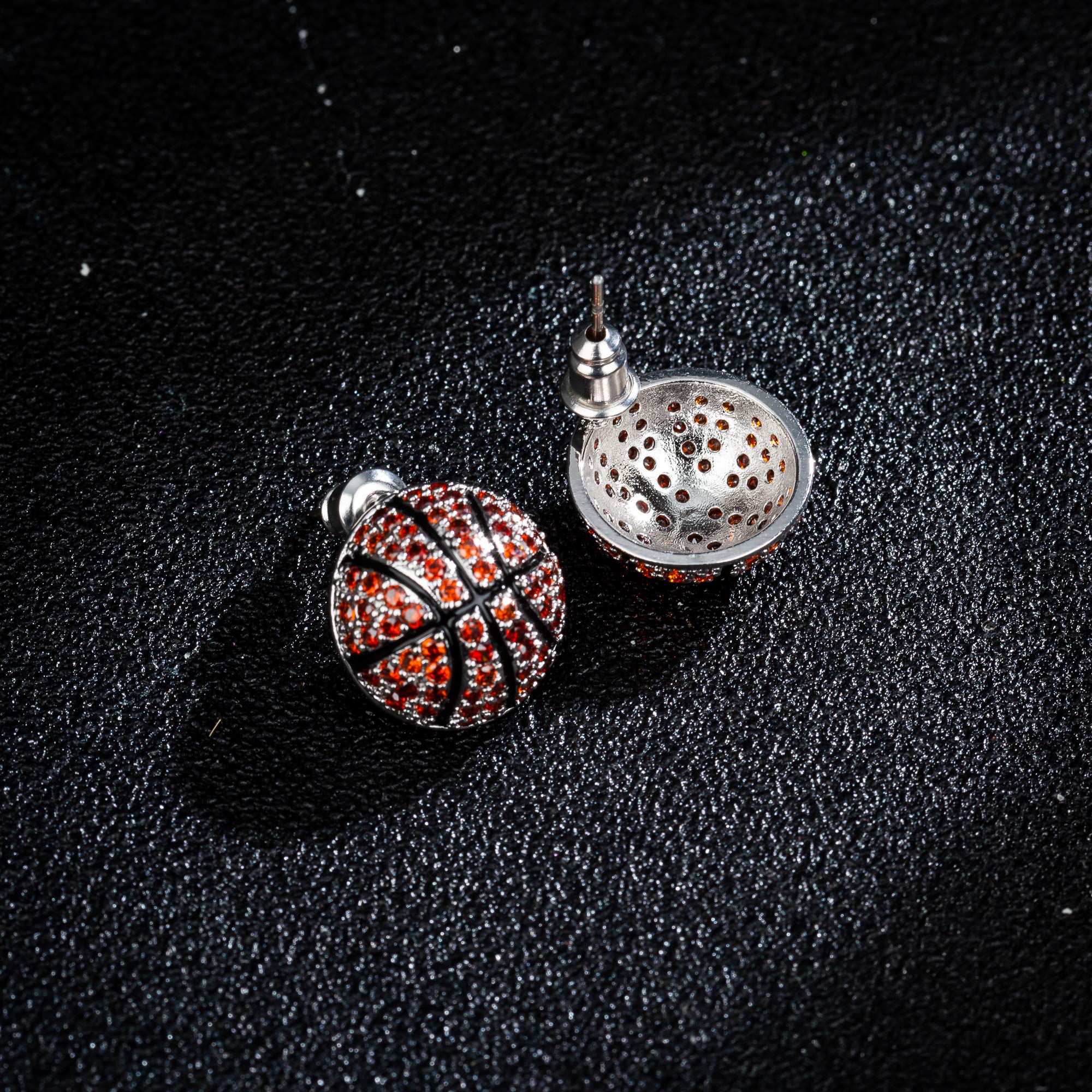CZ Rhodium Sports Stud Earrings for Women - Basketball Volleyball Soccer - Perfect for Games & Parties