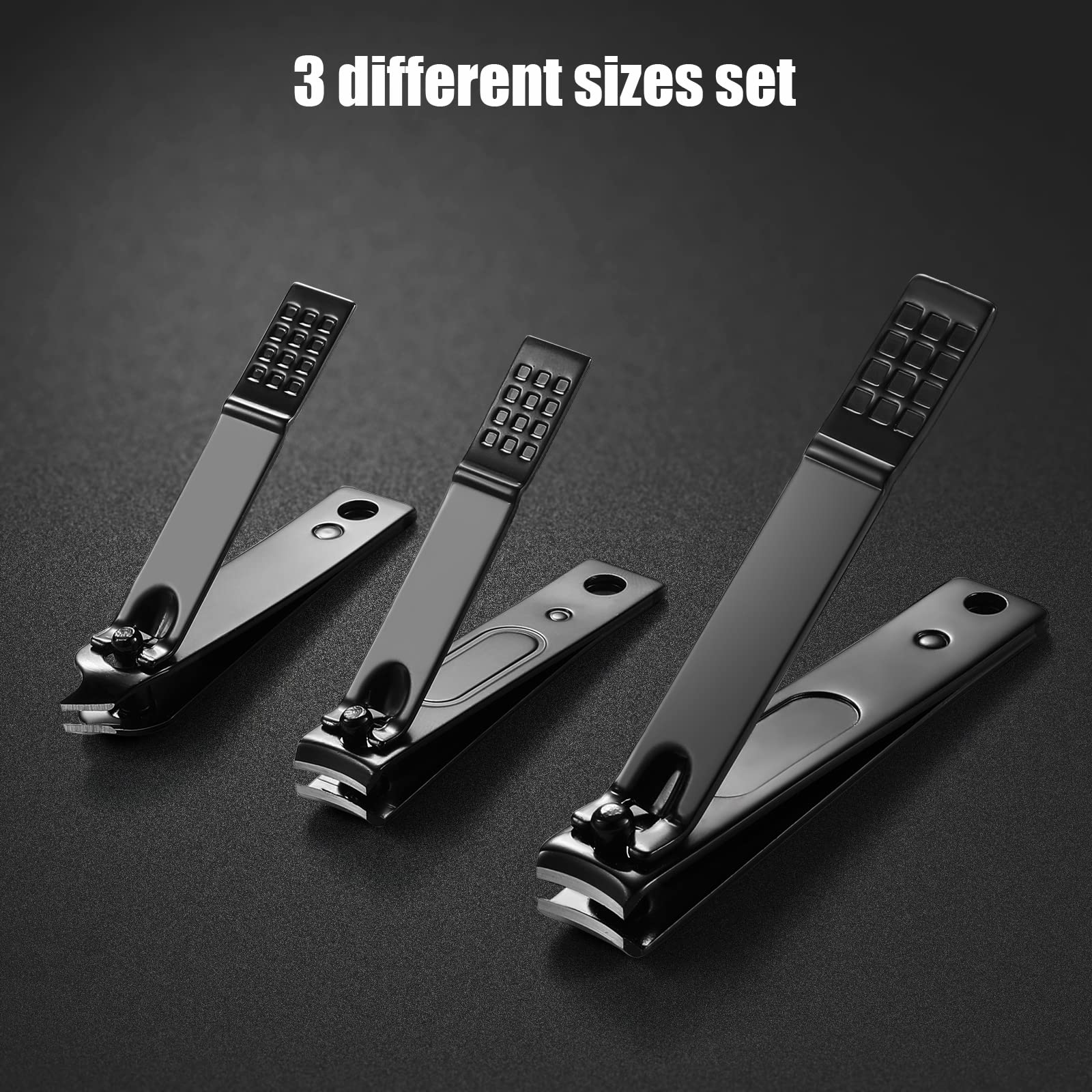 3PCS Professional Nail Clippers Set - Sharp Stainless Steel Toenail & Fingernail Clippers for Thick & Ingrown Nails - Black Travel & Home Manicure Kit for Men & Women - Perfect for Grooming, Pedicures & On-the-Go Nail Care