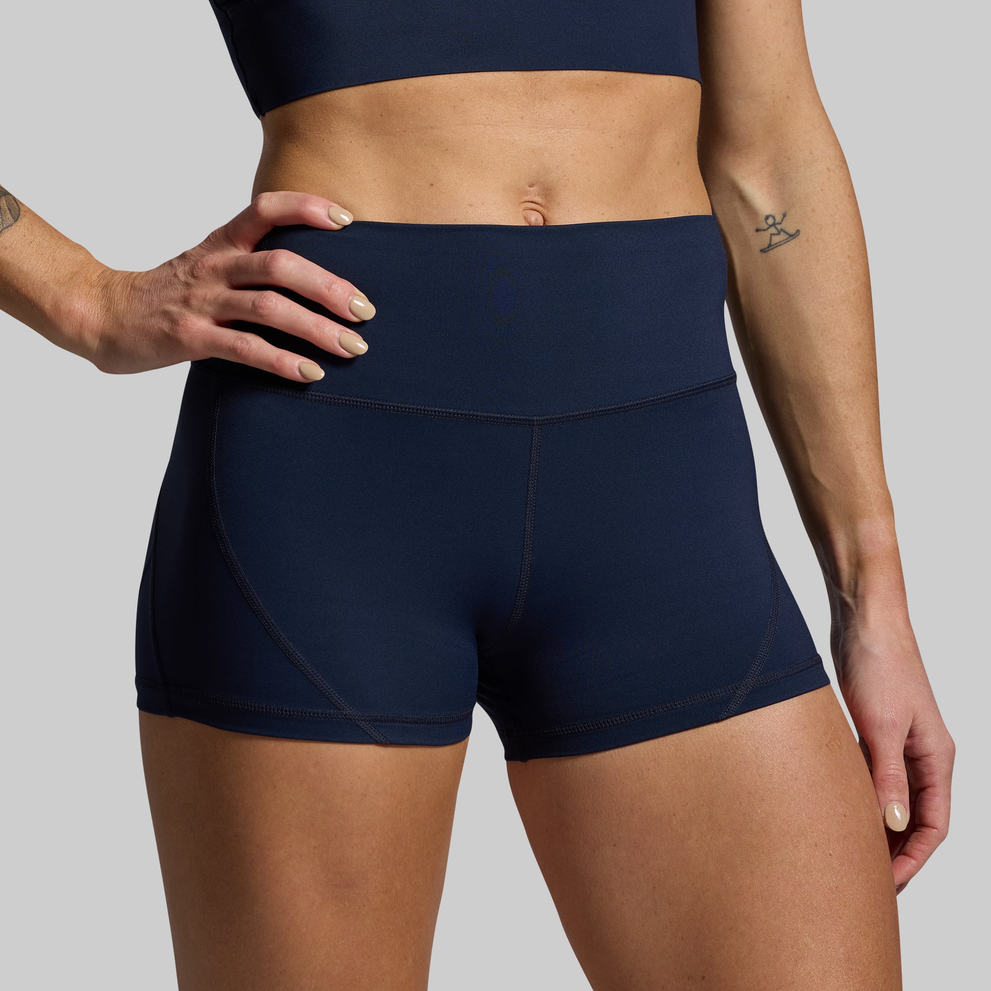 Best High Waisted Booty Shorts for Women - BP Navy - Comfortable & Sexy Workout Shorts for Gym, Yoga, Running & Lounge Wear