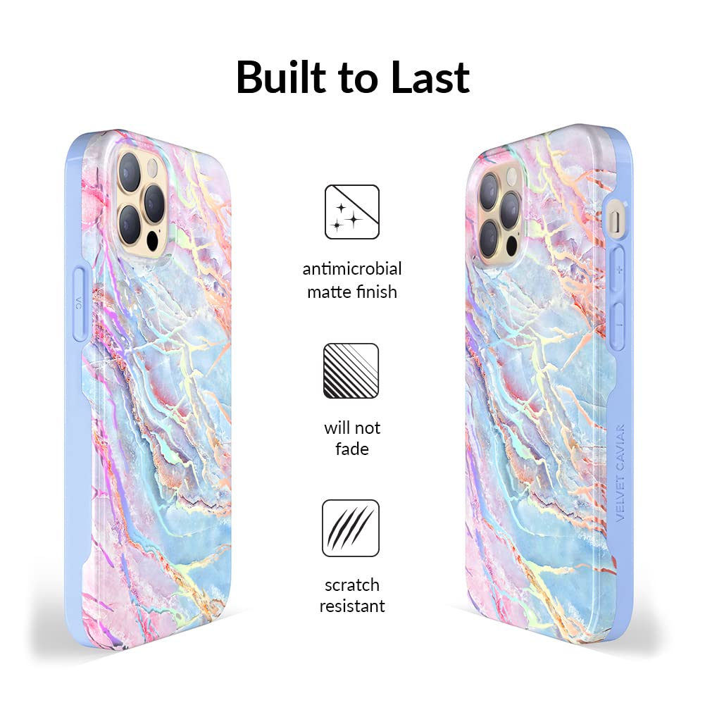 Velvet Caviar iPhone 13 Pro Max Case for Women - 10ft Military Grade Drop Protection, MagSafe Compatible, Cute Holographic Blue Marble Design with Soft Microfiber Lining - Perfect for Everyday Use, Work & Travel Protection