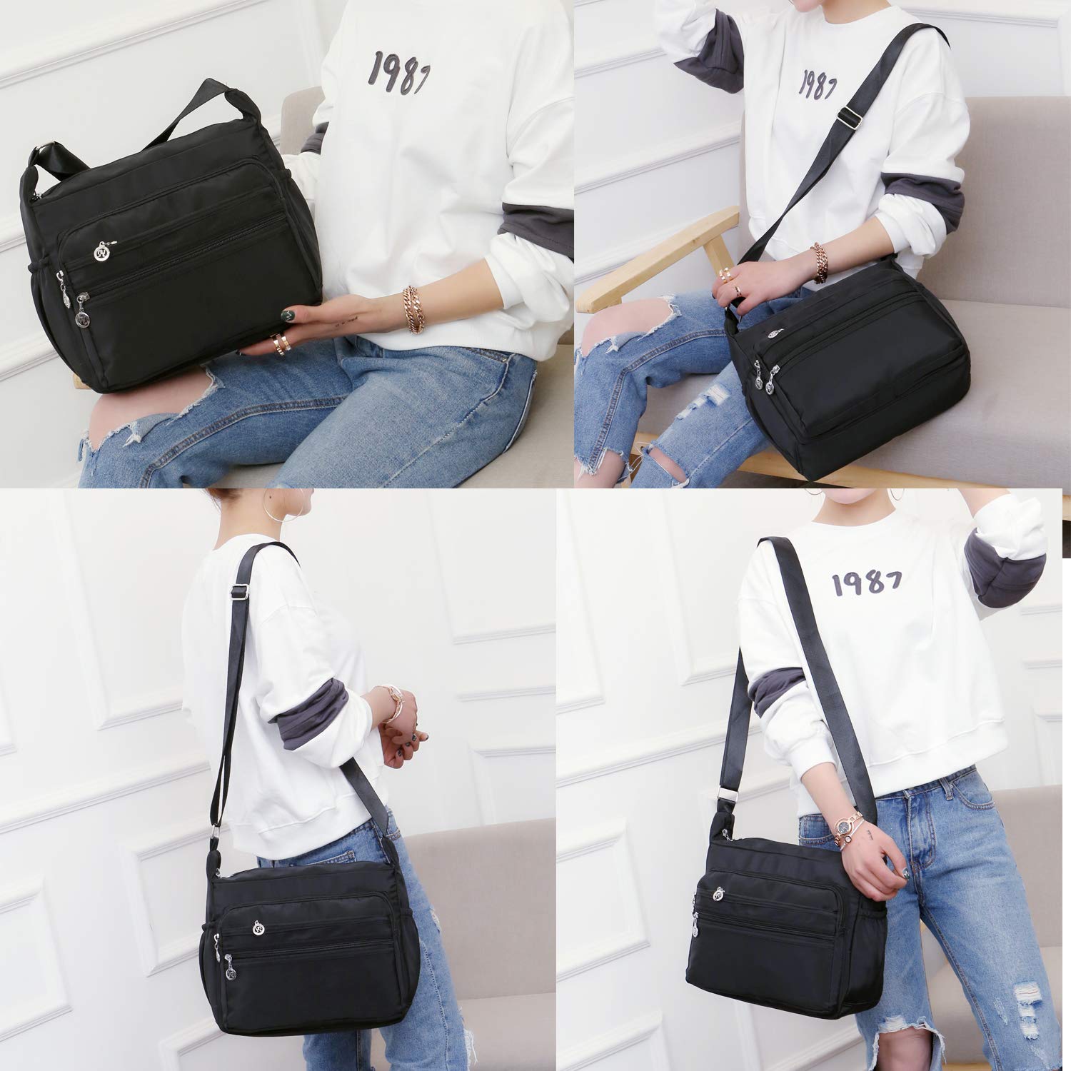 Women's Lightweight Nylon Crossbody Bag - Multi-Pocket Travel Purse for Daily Use & Outings