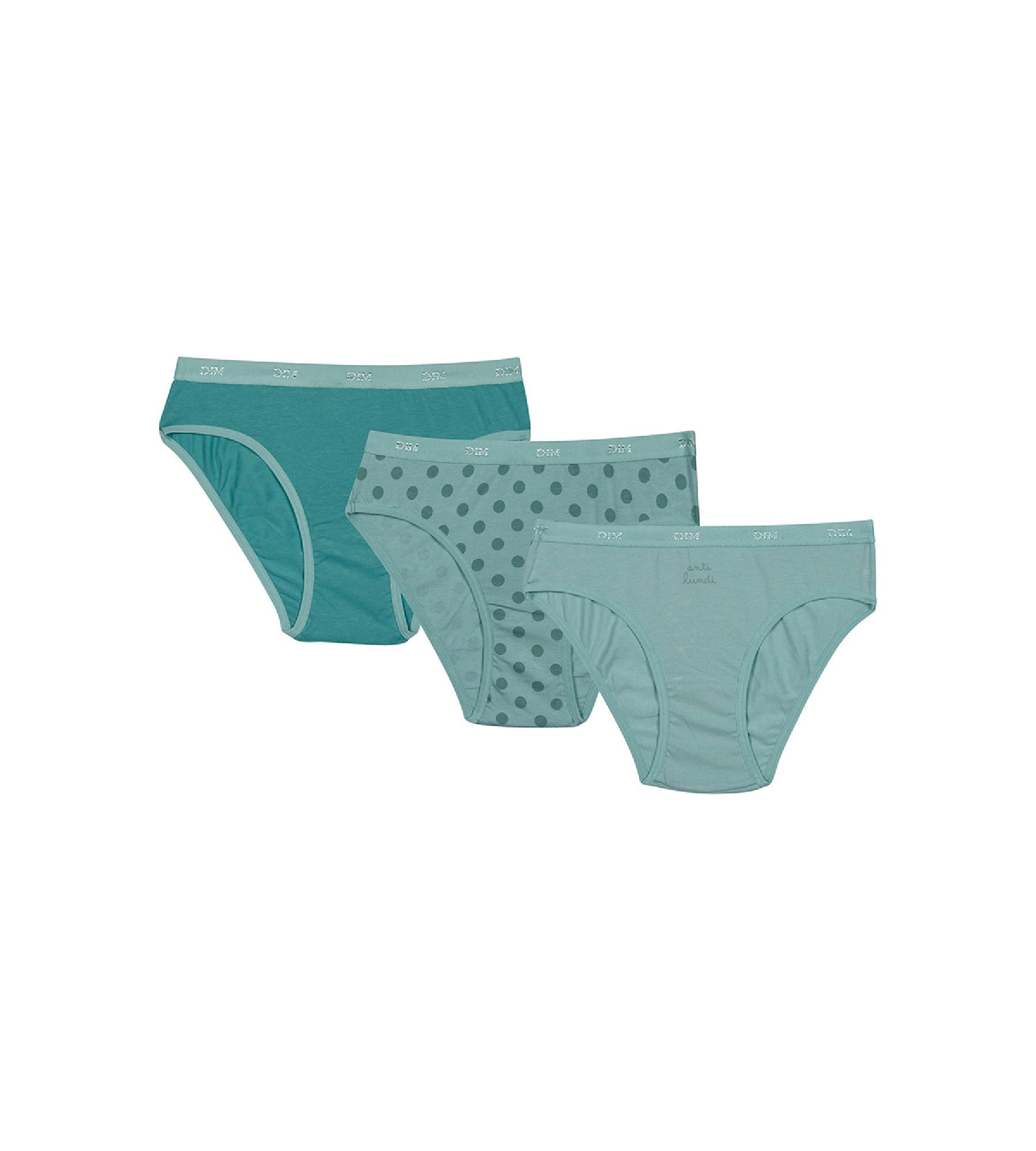 3 Pack Girls Cotton Stretch Underwear - Water Green Polka Dot with Pockets | Soft & Breathable for School, Play & Everyday Comfort