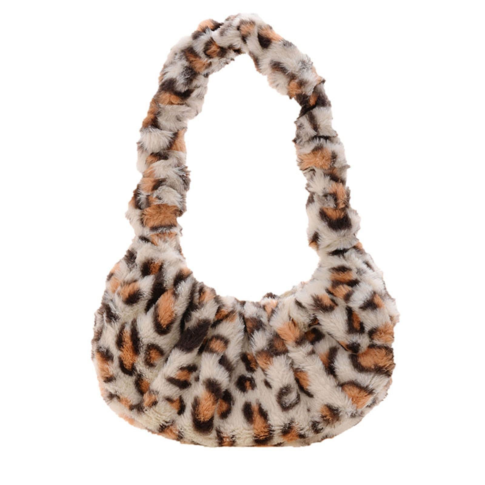 Stylish Plush Cow Print Shoulder Bag for Women - Large Fashion Tote with Leopard Design - Perfect for Work, Travel & Daily Use