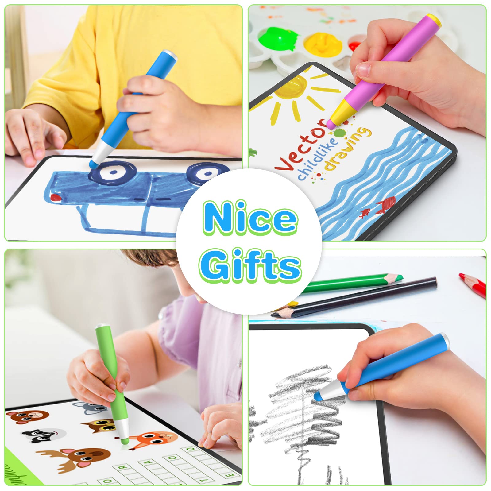 3-Pack Kids Stylus Pens for Touch Screens with 6 Extra Tips | Compatible with Kindle, iPad, iPhone, Fire Kids Tablet | Back to School Supplies for Students | Perfect for Drawing, Note-Taking & Digital Learning