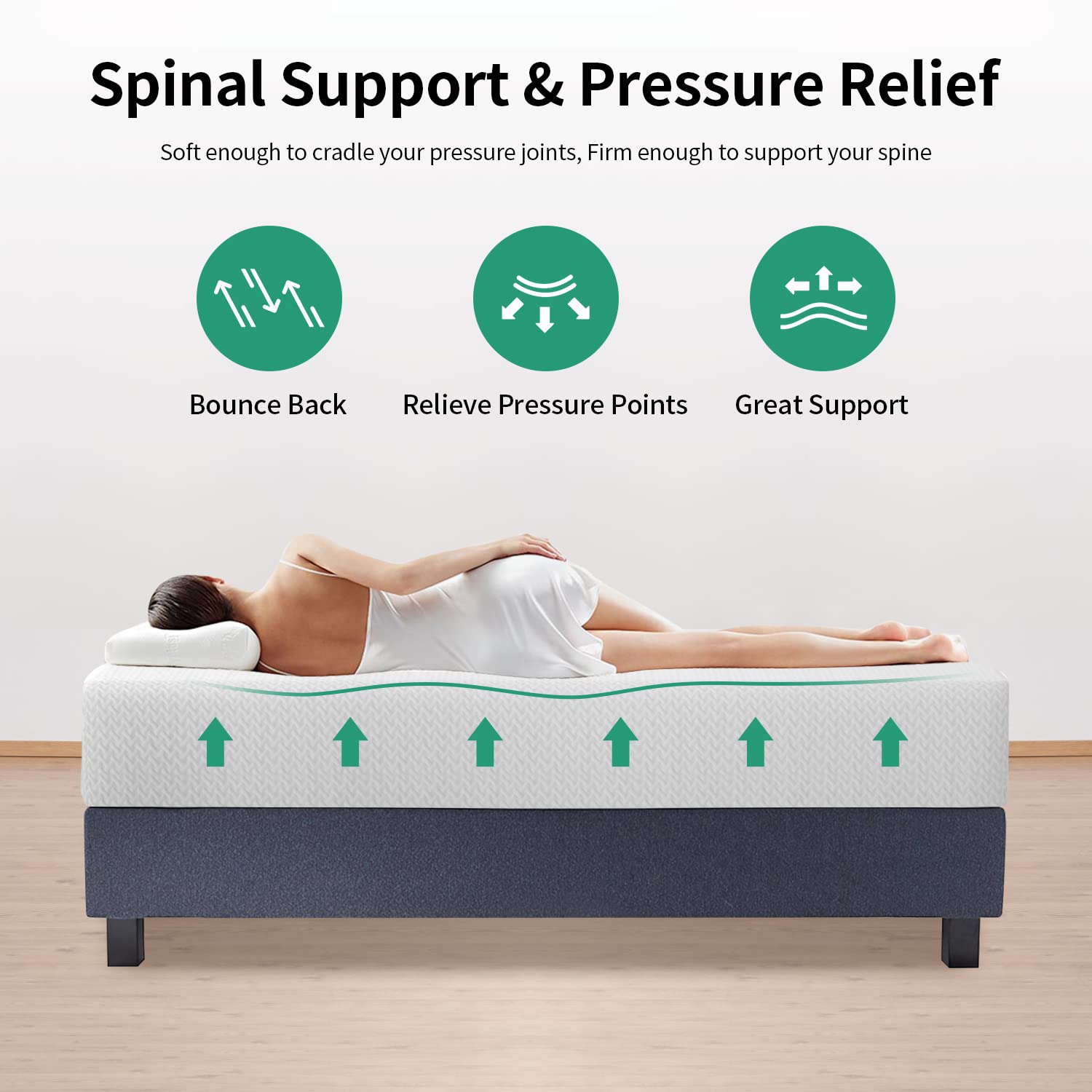 12 Inch Queen Green Tea Memory Foam Mattress - CertiPUR-US Certified, Medium Firm & Breathable for Cool Sleep, Pressure Relief - Perfect for Hot Sleepers & Back Pain Sufferers (Bed-in-a-Box)
