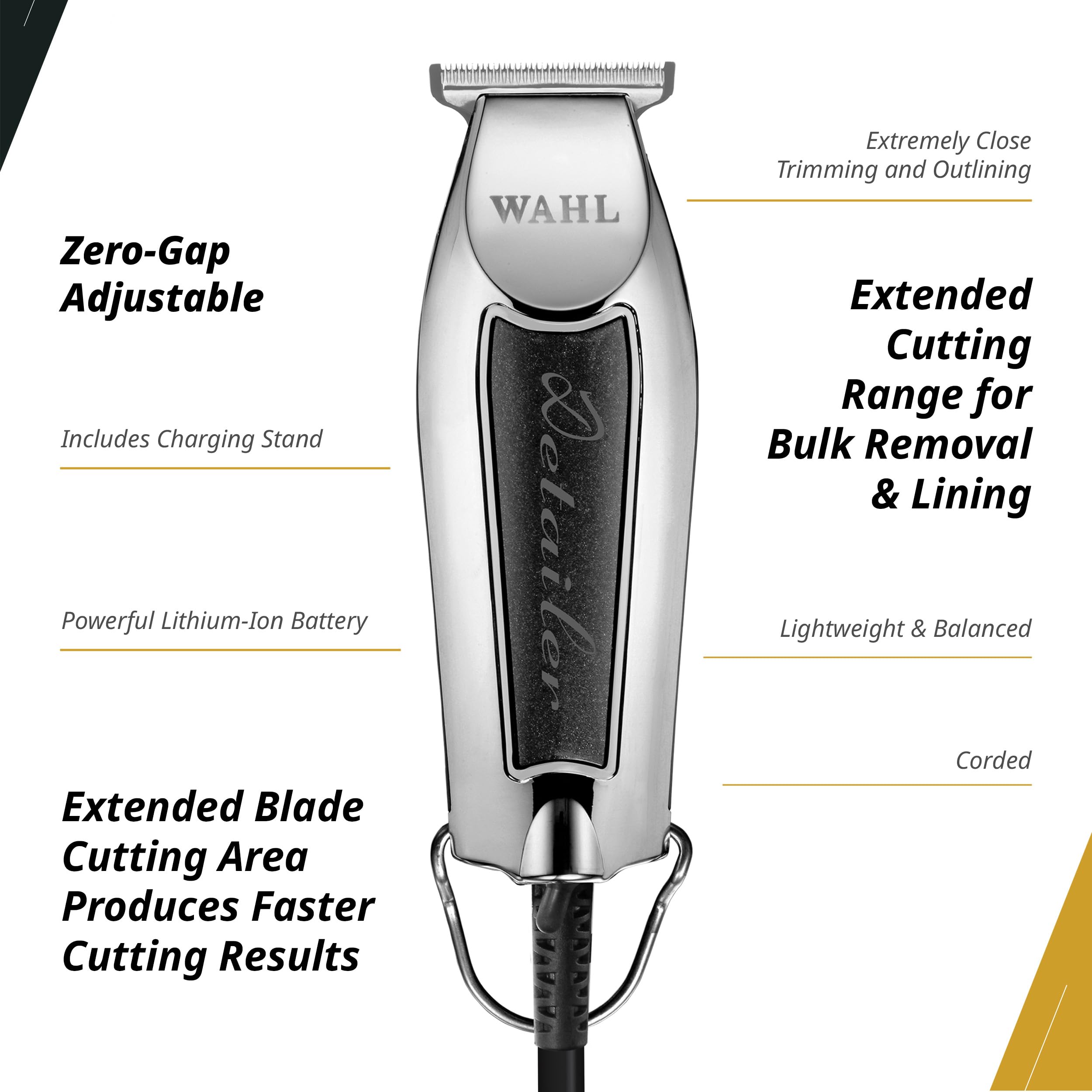 Wahl Professional Detailer Corded Trimmer - Adjustable T-Blade, Black Rotary Motor, Complete Grooming Kit for Beard, Mustache & Hair Styling at Home or Salon