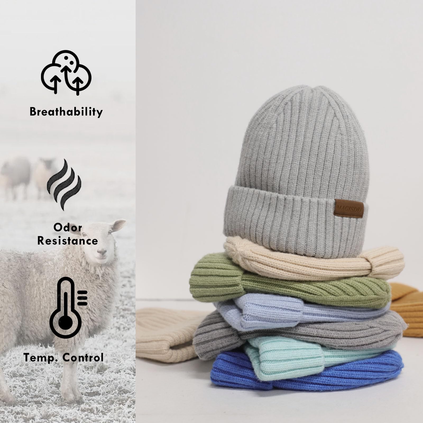 Warm Merino Wool Beanie Hat for Men & Women - Unisex Double Layer Fleece Lined Winter Skull Cap | Perfect for Skiing, Snowboarding & Outdoor Activities