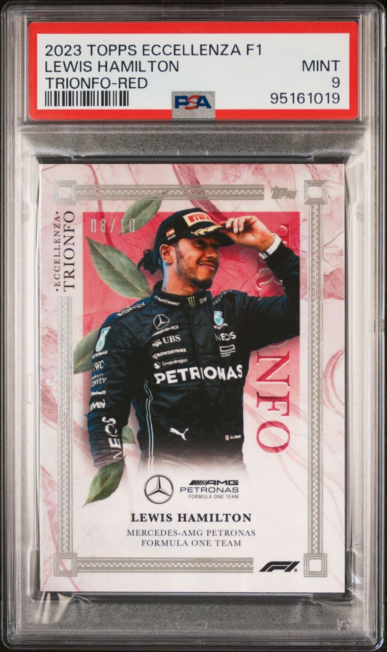 2023 Topps Eccellenza Trionfo Red Lewis Hamilton PSA 9 08/10 - Rare Racing Collectible Card for Display & Investment