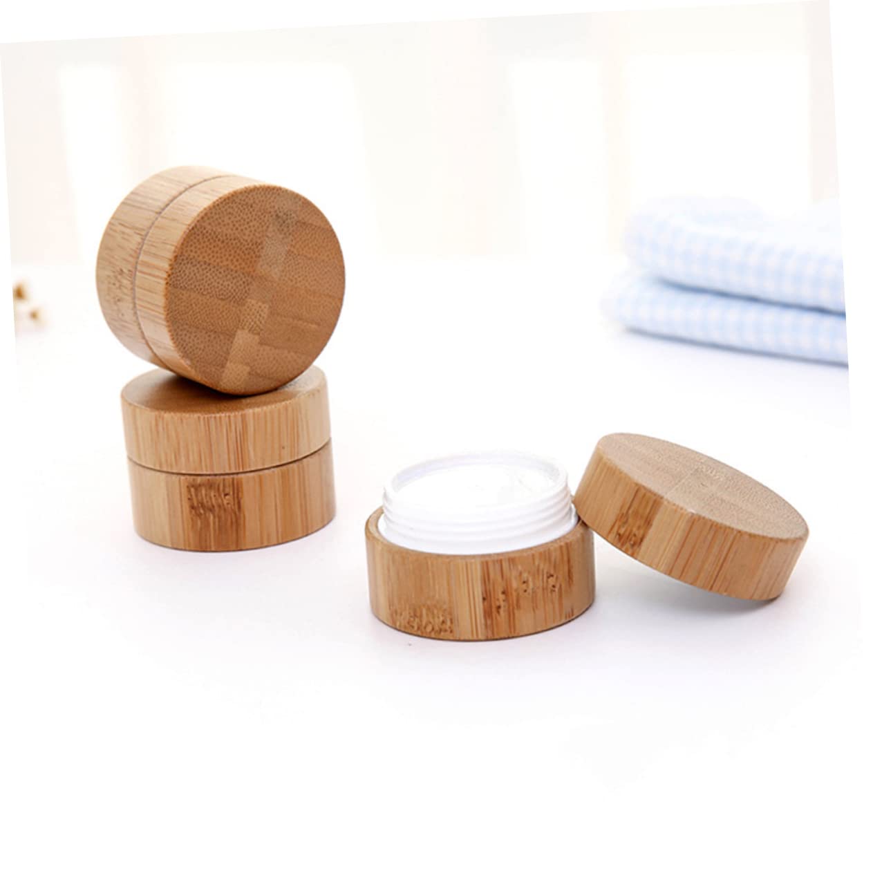 EXCEART 1pc Glass Terrarium with Wooden Lid - Cosmetic Jar, Makeup Powder Case, Toiletry Container for Creams & Samples | Travel-Friendly Organizer for Bathroom, Vanity & Home Decor