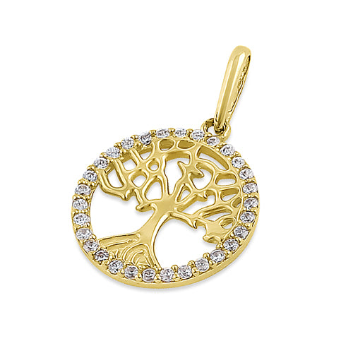 14K Solid Yellow Gold Tree of Life CZ Pendant Necklace for Women - Elegant Cubic Zirconia Jewelry Gift for Birthday, Anniversary & Special Occasions
