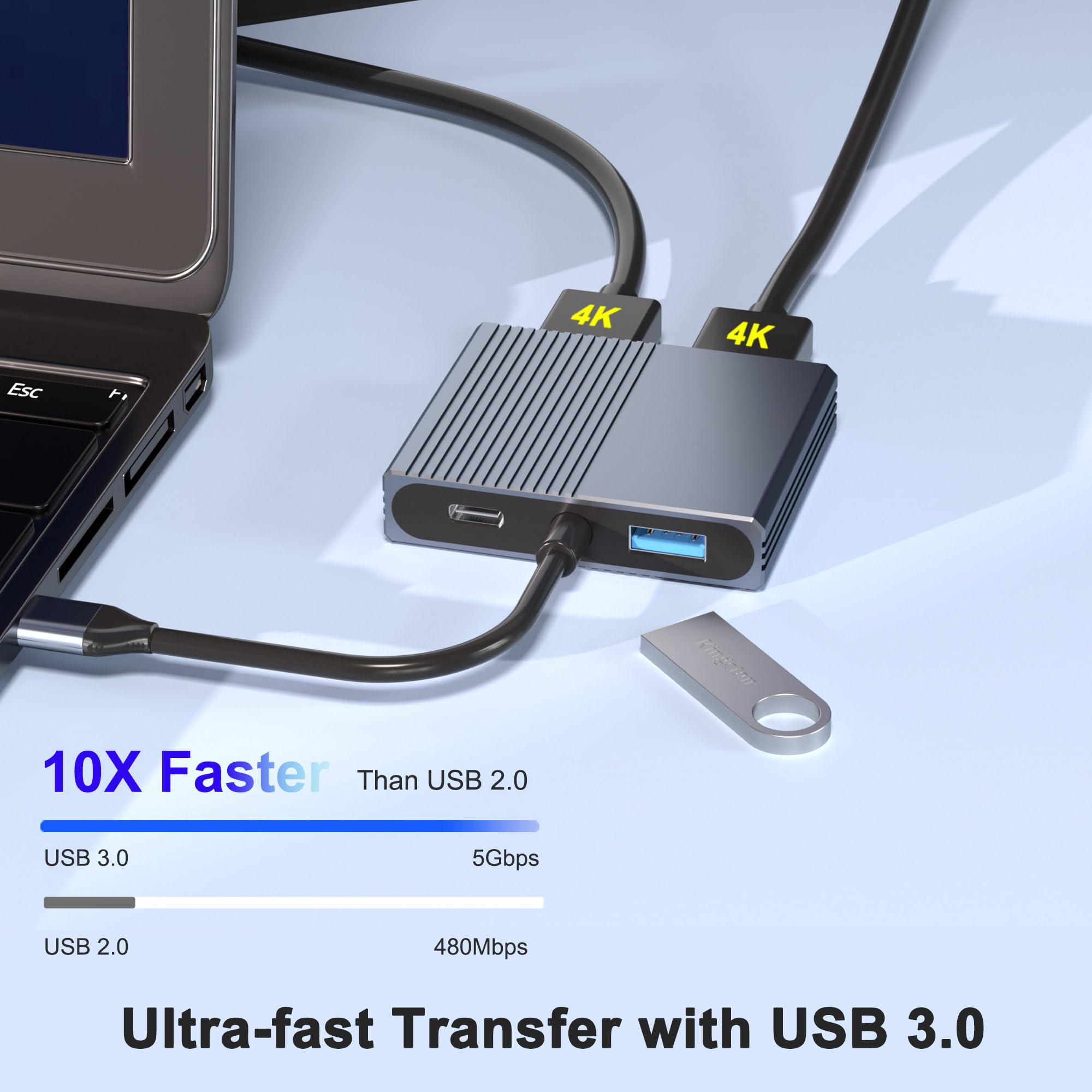 Dual Monitor USB C Docking Station for Dell HP Lenovo Mac - 2 HDMI 4K USB 3.0 PD Laptop Adapter - Perfect for Home Office & Multi-Screen Workstations