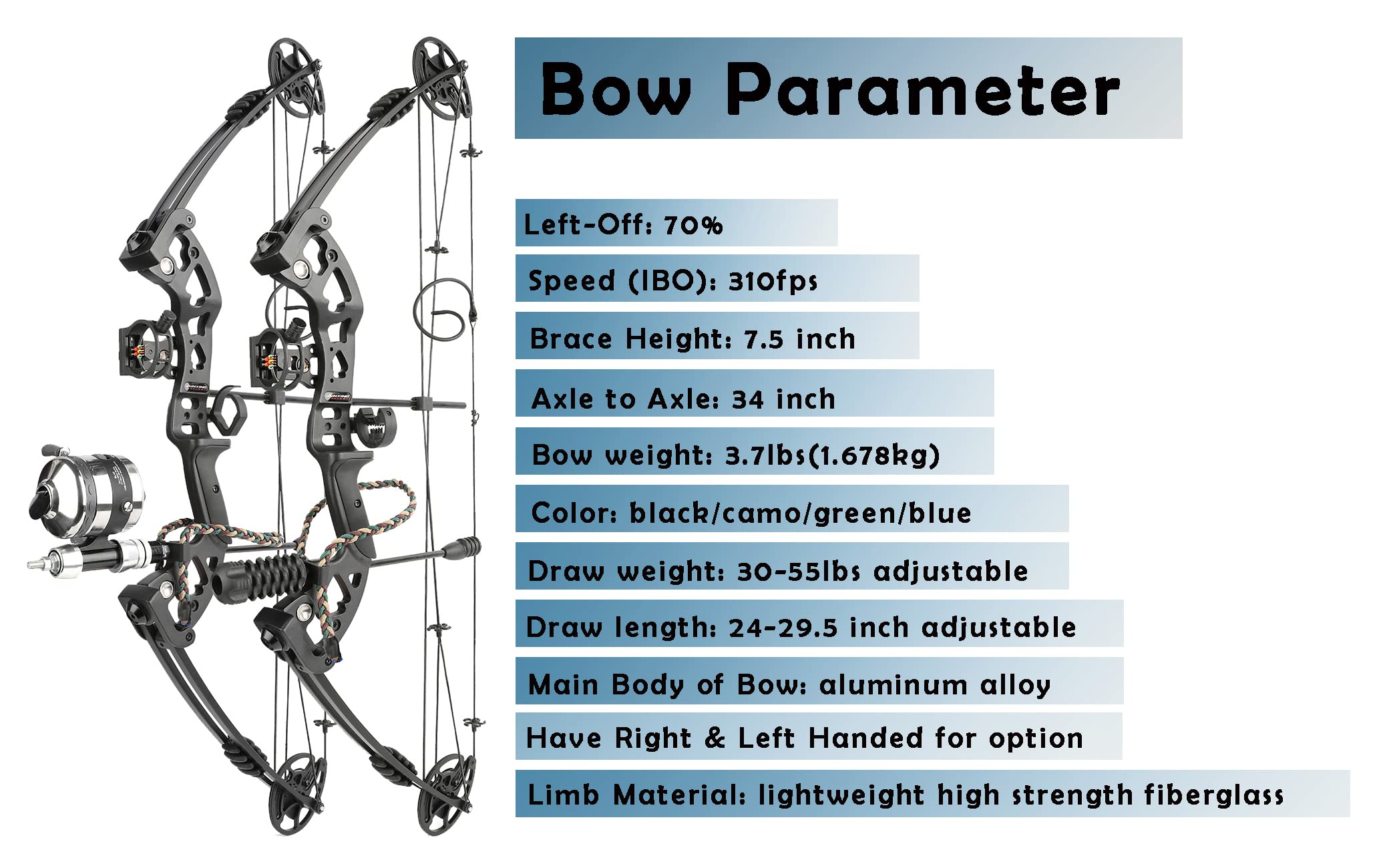 Compound Bowfishing Kit with Reel & Arrows - Right/Left Hand for Adults & Youth - Perfect for Fishing, Hunting & Target Practice