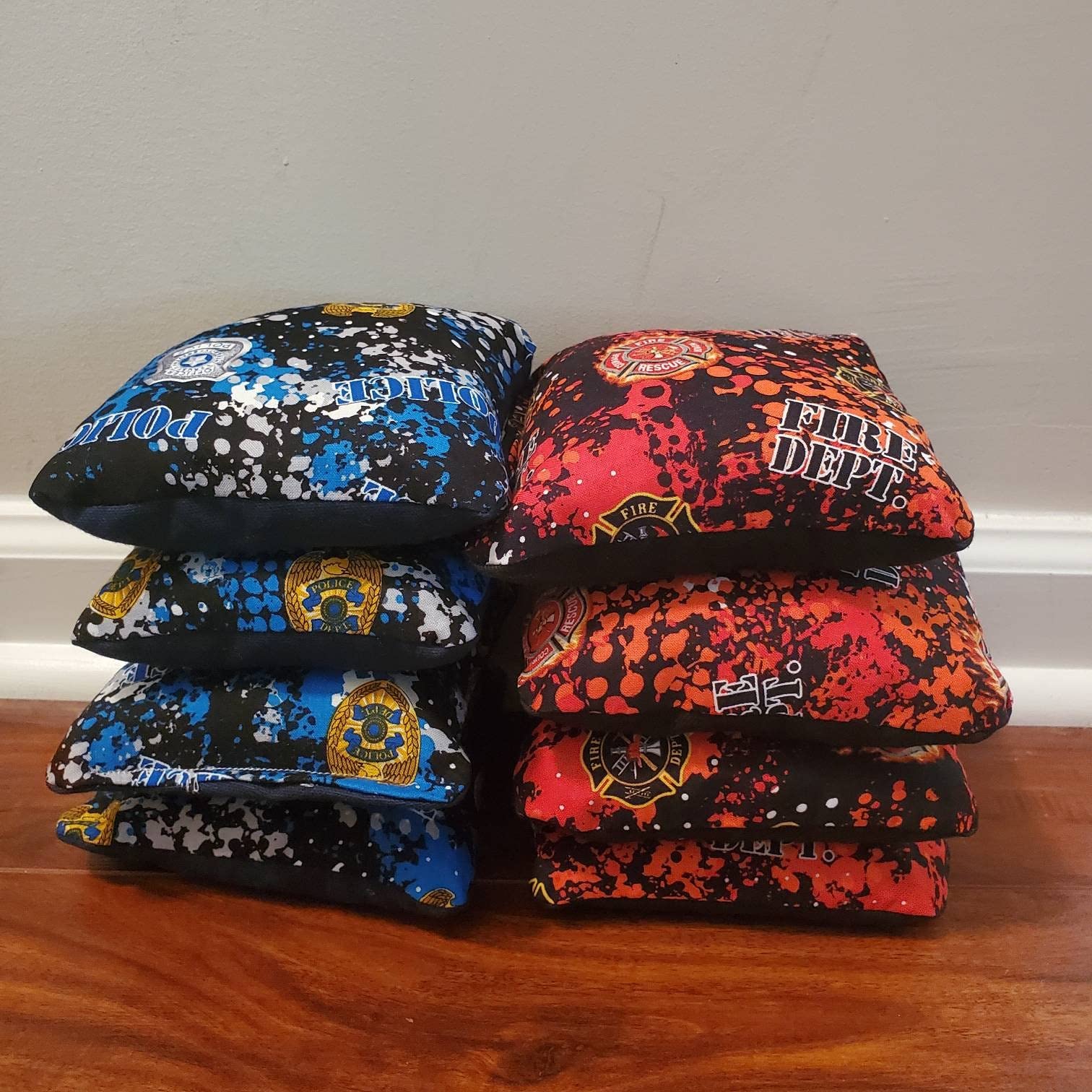 First Responders Cornhole Bags Set - Firefighter vs Police Design (8 Bags) for Outdoor Games, Tailgating, and Backyard Parties