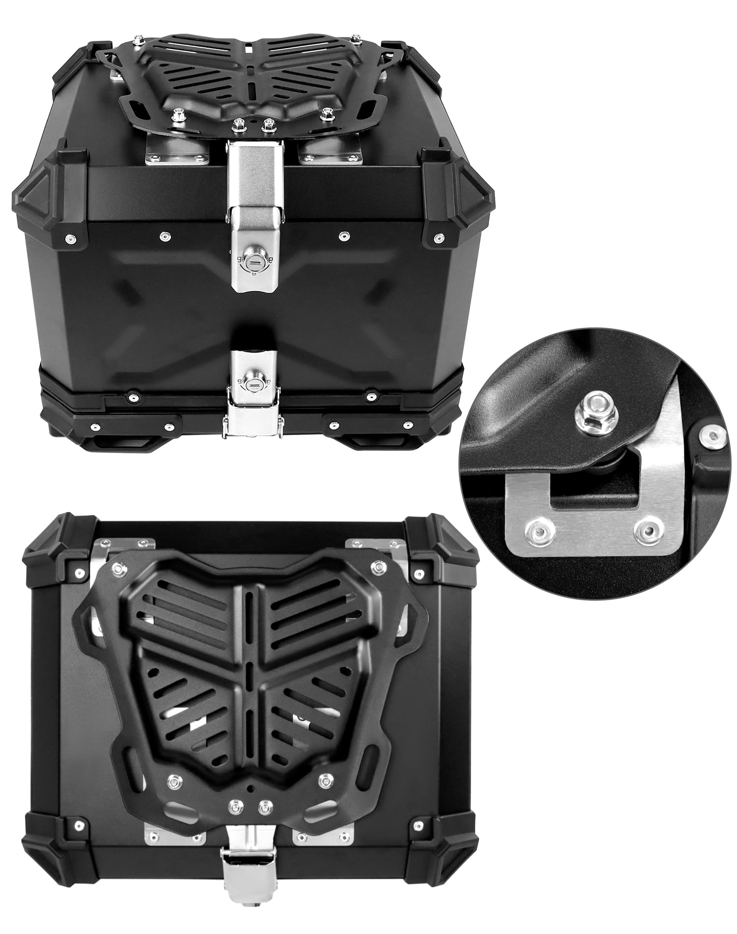 QWORK 45L Waterproof Motorcycle Top Case - Secure Aluminum Storage Box for Helmets & Luggage on Touring Rides