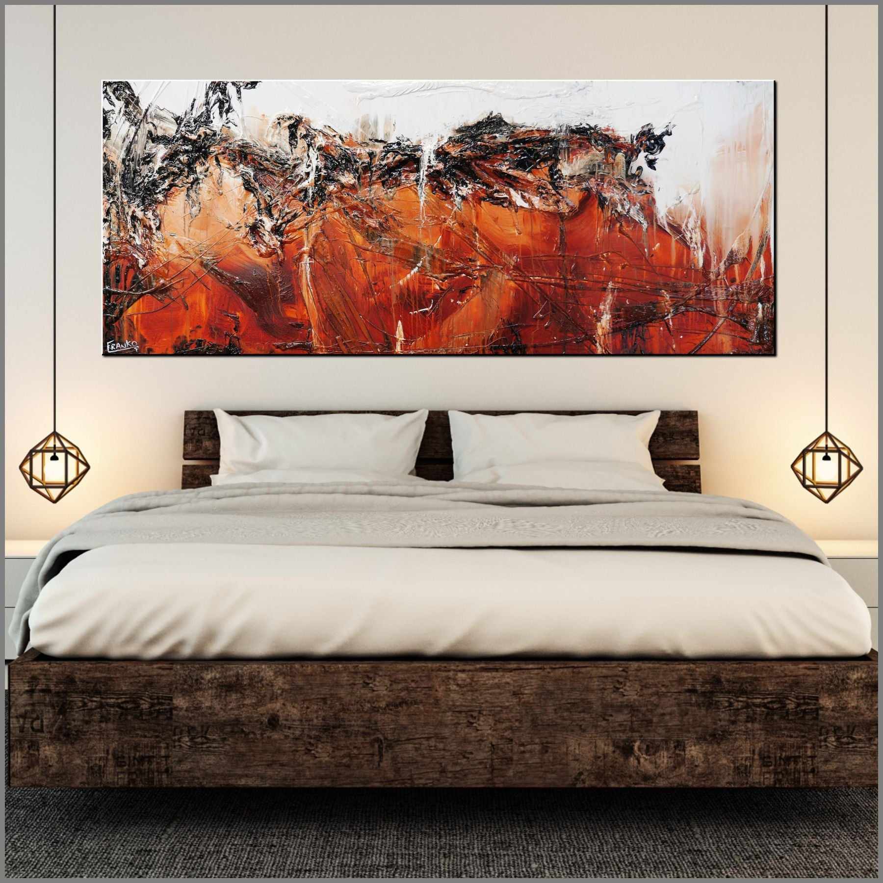 Scorched 200cm x 80cm Brown White Textured Abstract Canvas Wall Art - Modern Home Decor for Living Room, Bedroom & Office