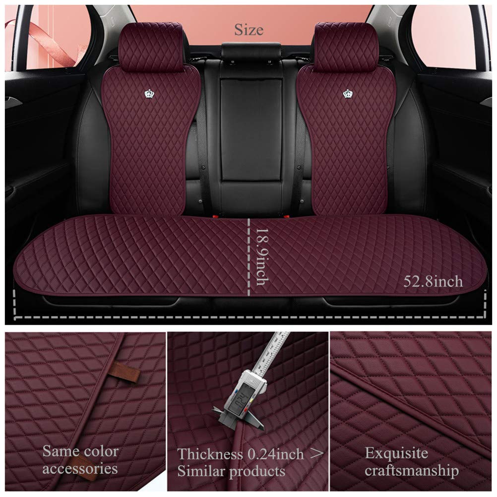 Premium Red Leather Universal Car Seat Covers - 11-Piece Set with Crown Design for Cars, SUVs & Trucks | Waterproof, Durable & Easy to Install | Perfect for Daily Commute, Road Trips & Vehicle Protection (Wine Red)